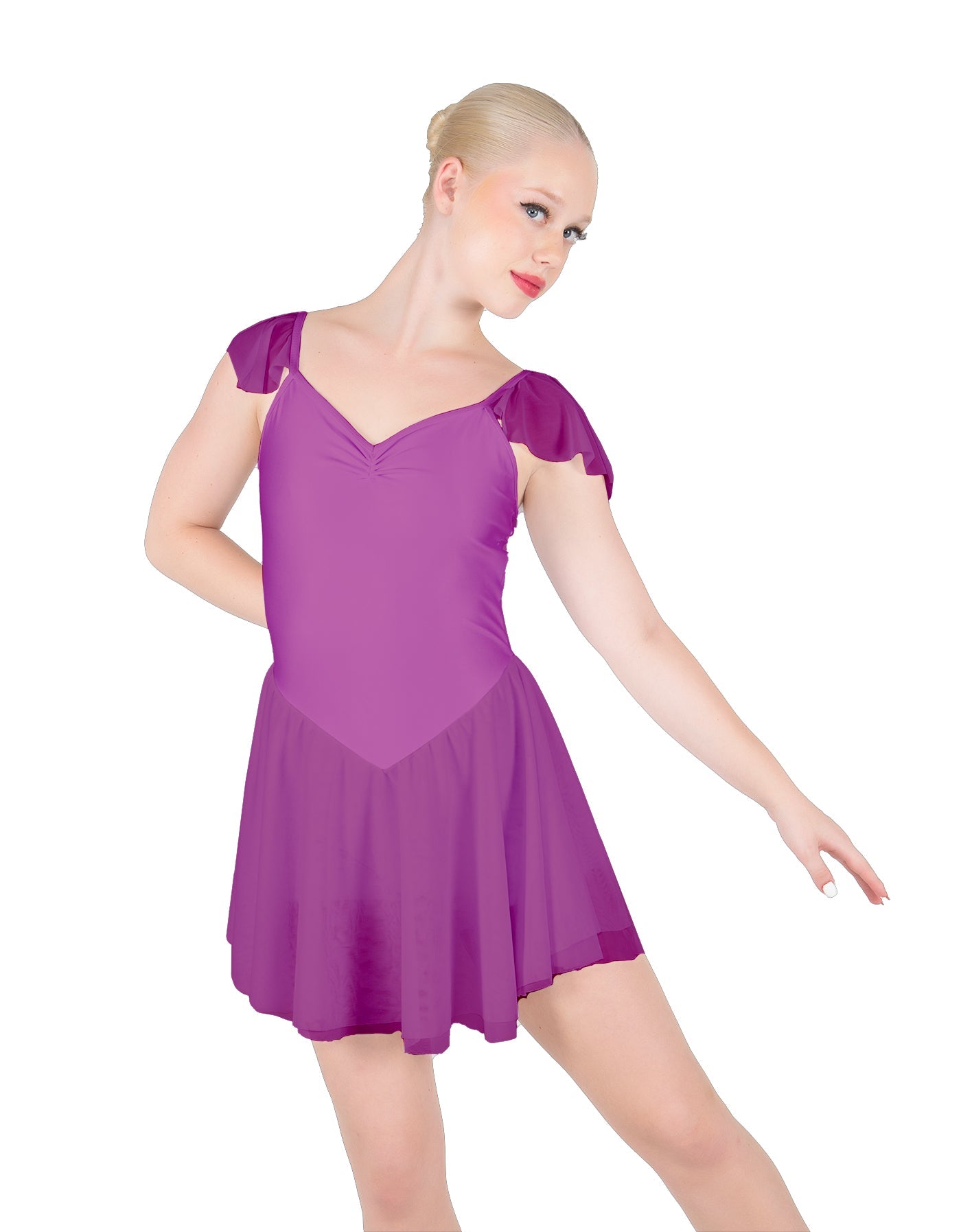 Solid Lycra and Chiffon Flutter Sweetheart Dress