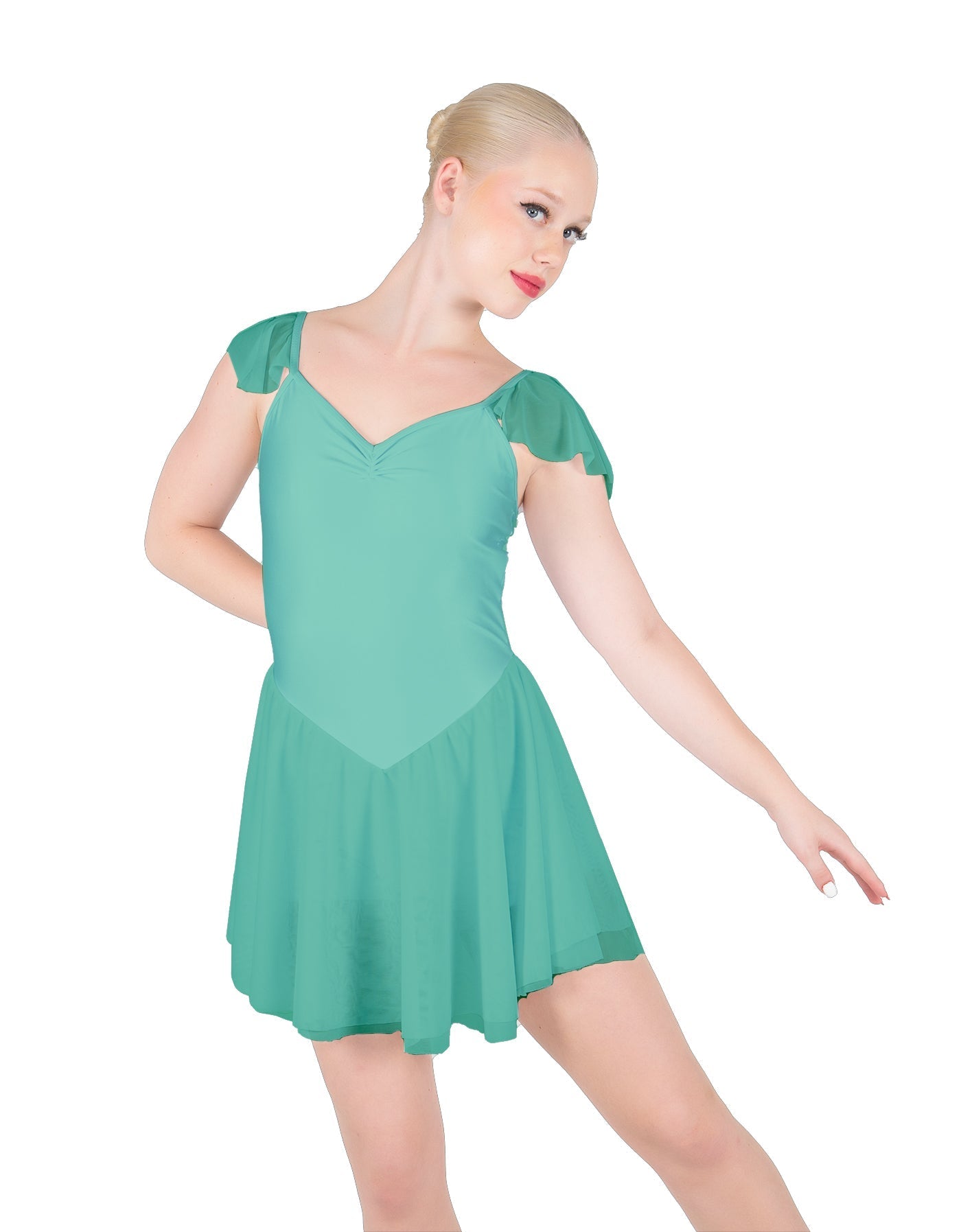 Solid Lycra and Chiffon Flutter Sweetheart Dress