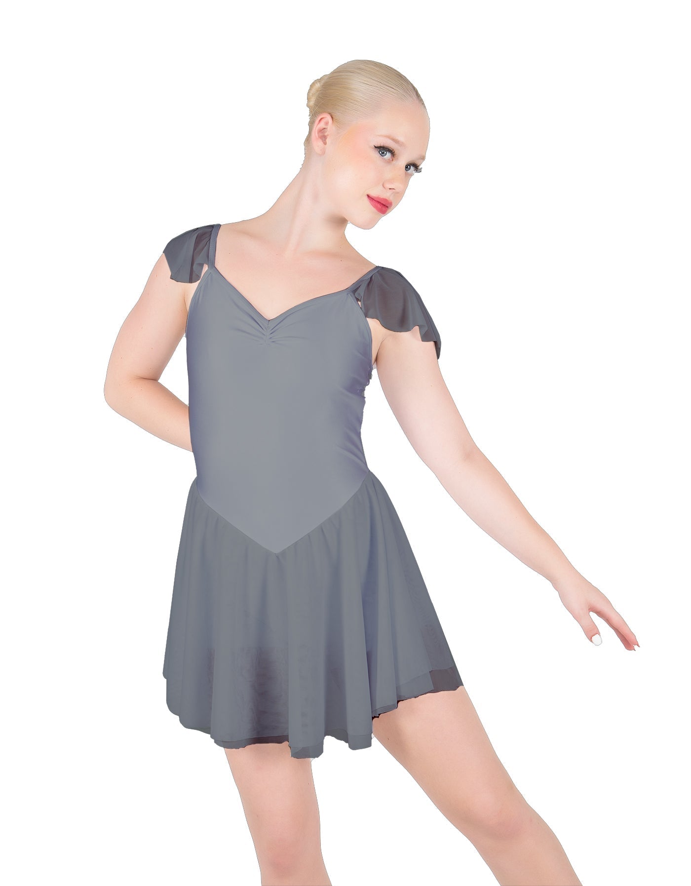 Solid Lycra and Chiffon Flutter Sweetheart Dress