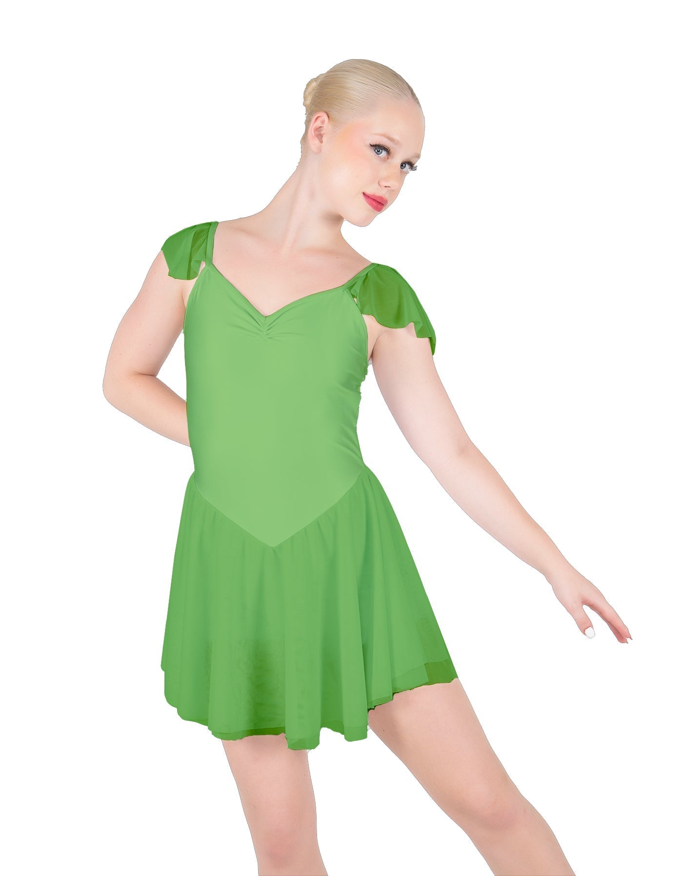Solid Lycra and Chiffon Flutter Sweetheart Dress