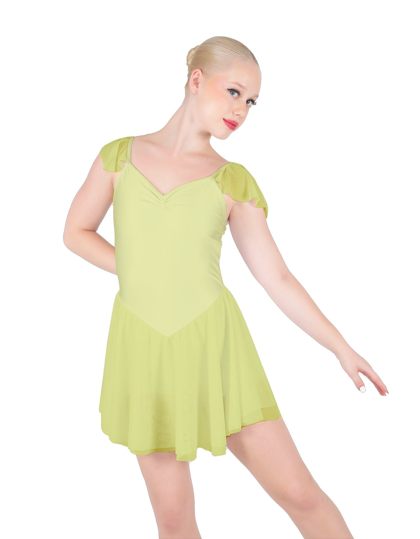 Solid Lycra and Chiffon Flutter Sweetheart Dress