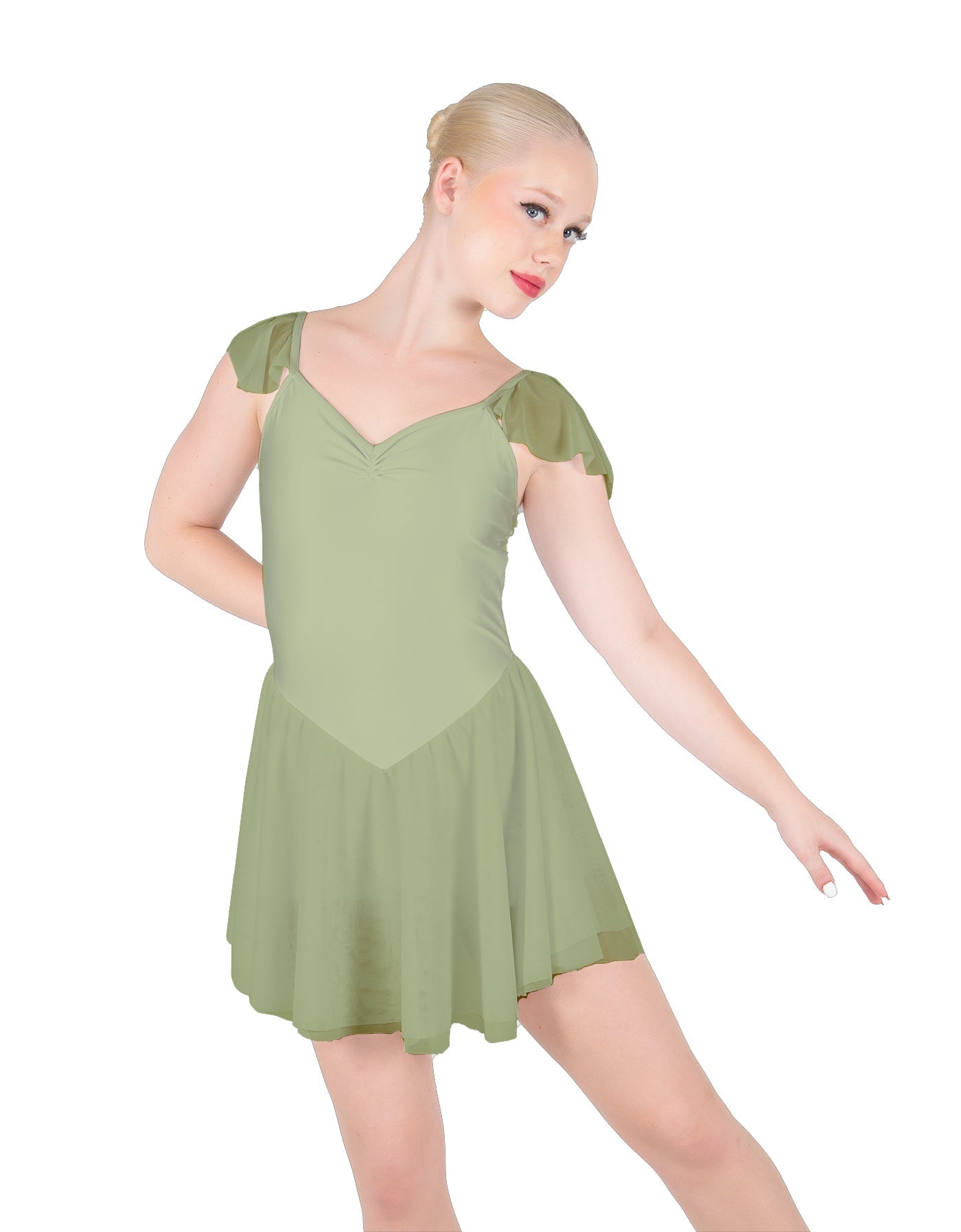 Solid Lycra and Chiffon Flutter Sweetheart Dress