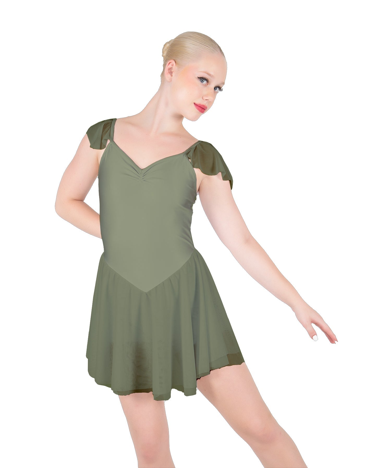 Solid Lycra and Chiffon Flutter Sweetheart Dress