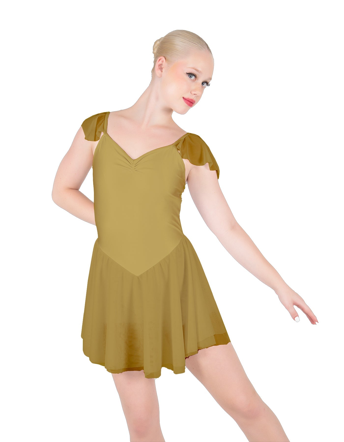 Solid Lycra and Chiffon Flutter Sweetheart Dress