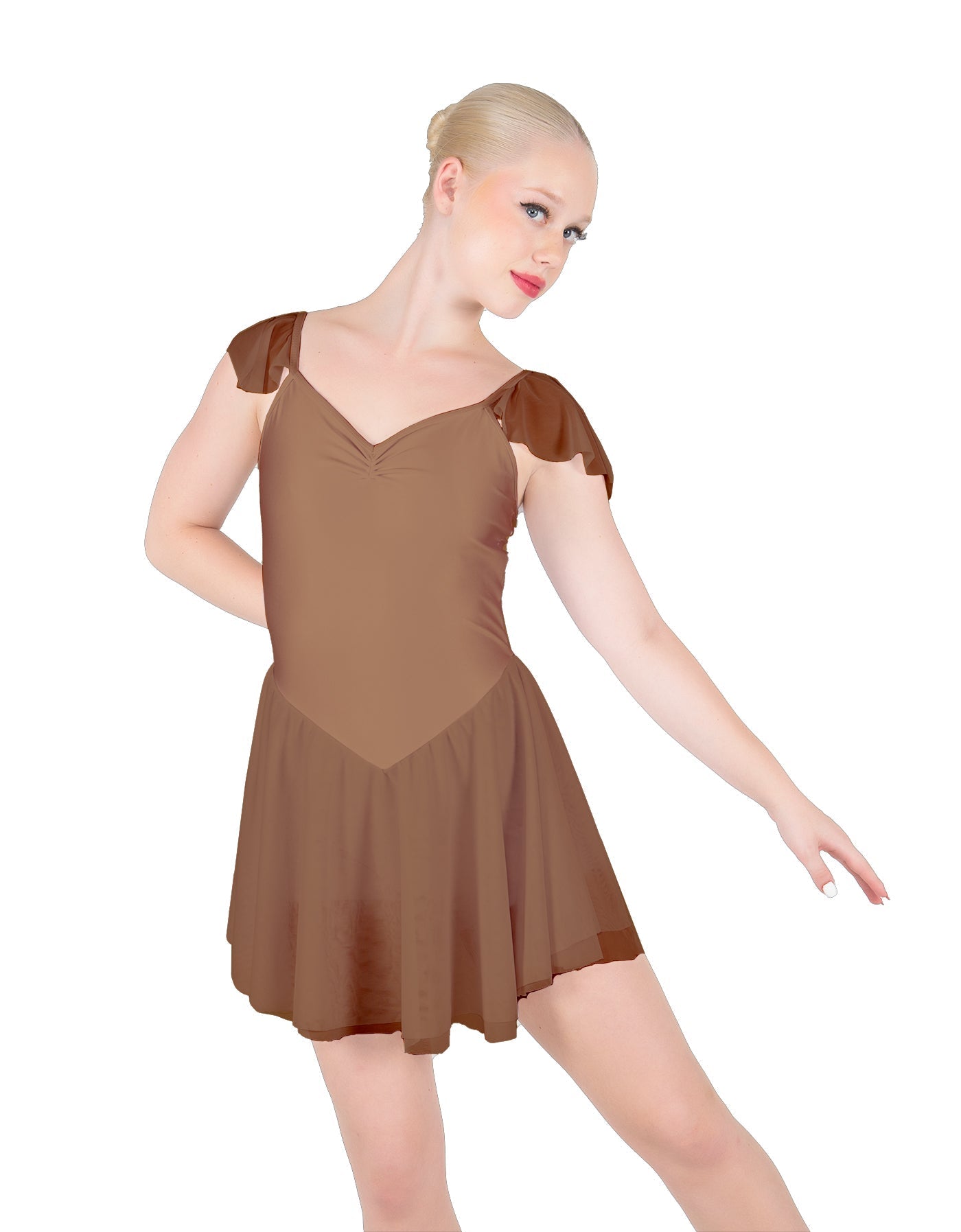 Solid Lycra and Chiffon Flutter Sweetheart Dress