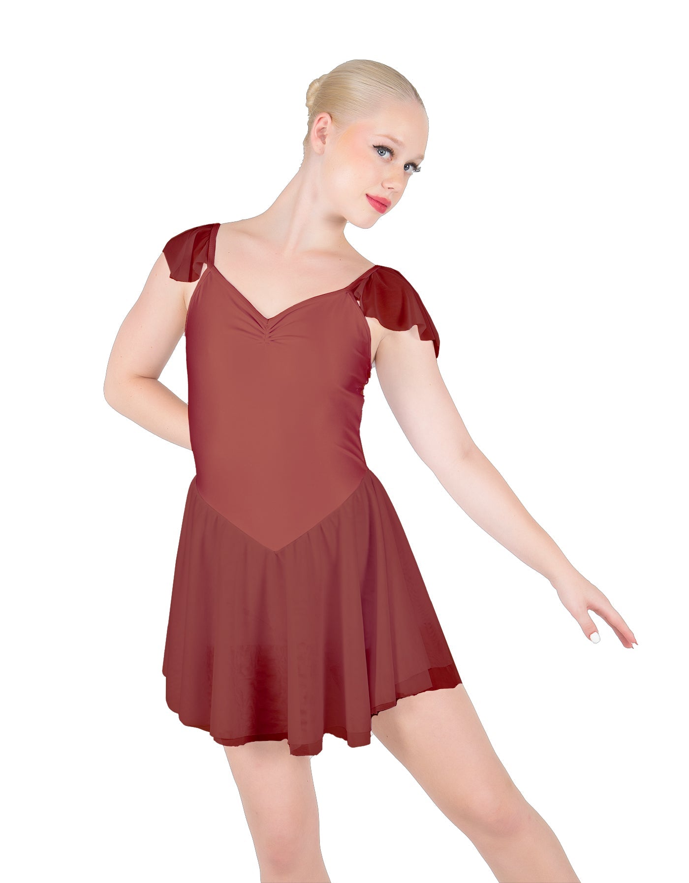 Solid Lycra and Chiffon Flutter Sweetheart Dress