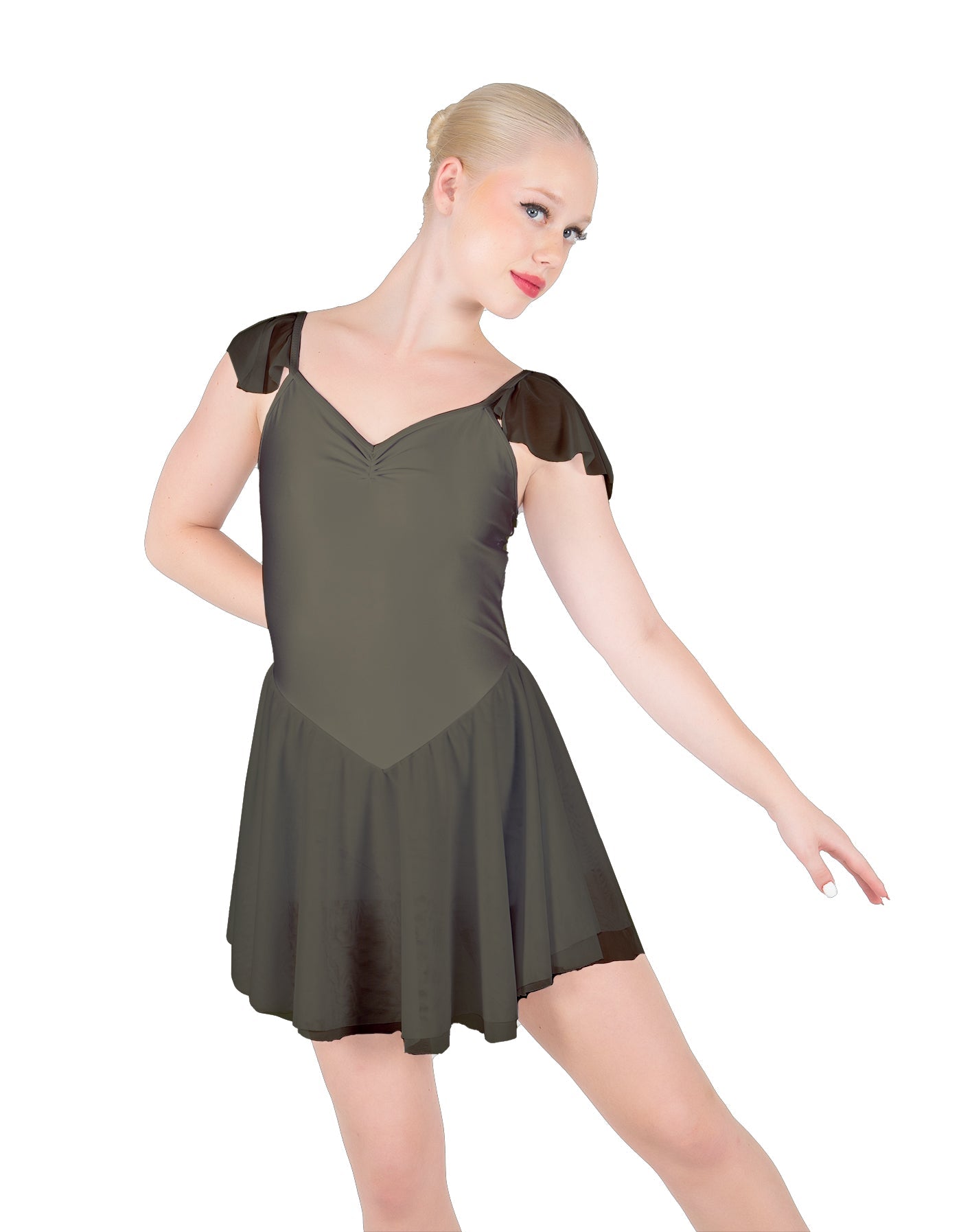 Solid Lycra and Chiffon Flutter Sweetheart Dress