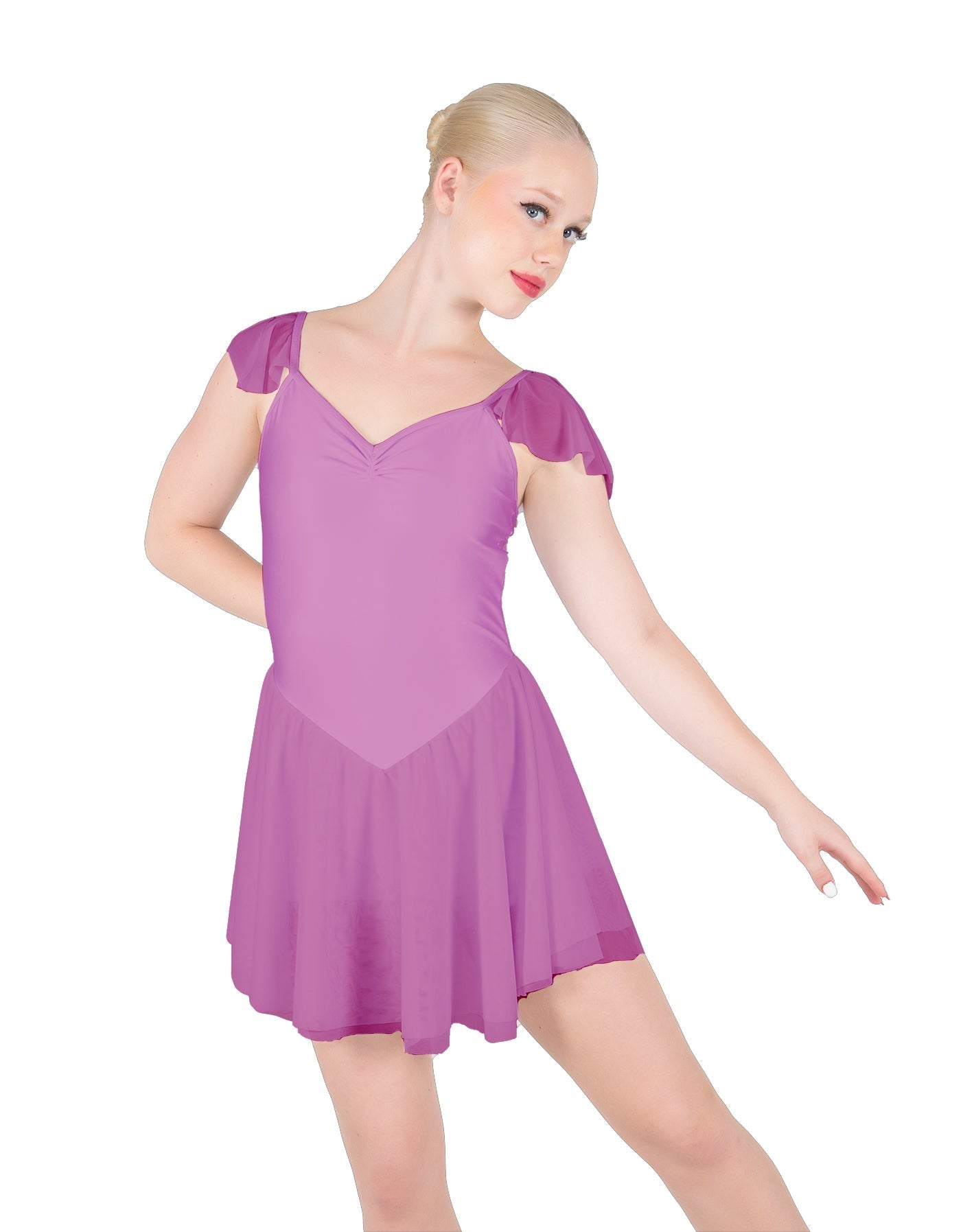Solid Lycra and Chiffon Flutter Sweetheart Dress