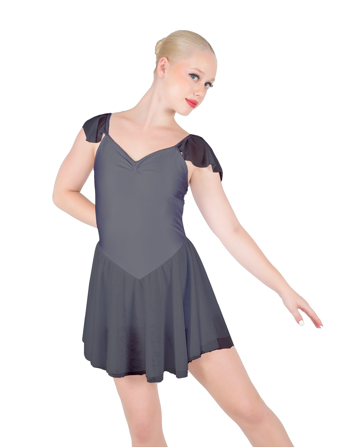 Solid Lycra and Chiffon Flutter Sweetheart Dress