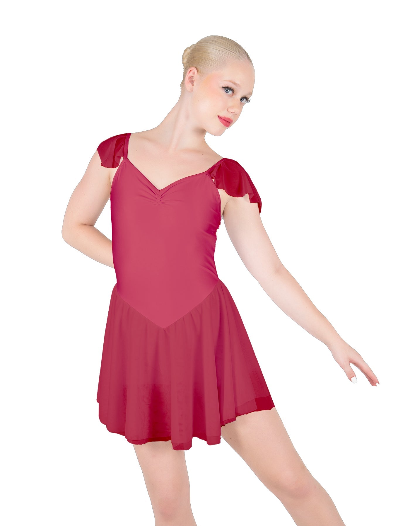 Solid Lycra and Chiffon Flutter Sweetheart Dress