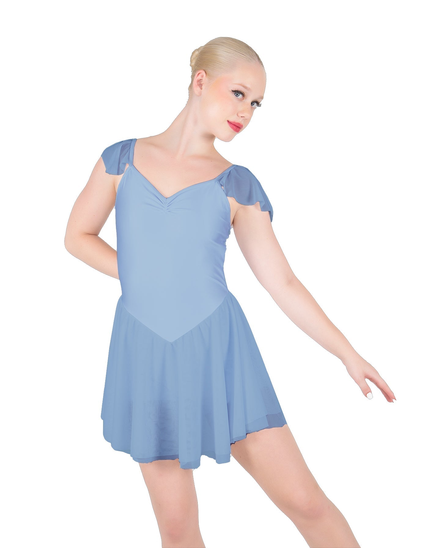 Solid Lycra and Chiffon Flutter Sweetheart Dress