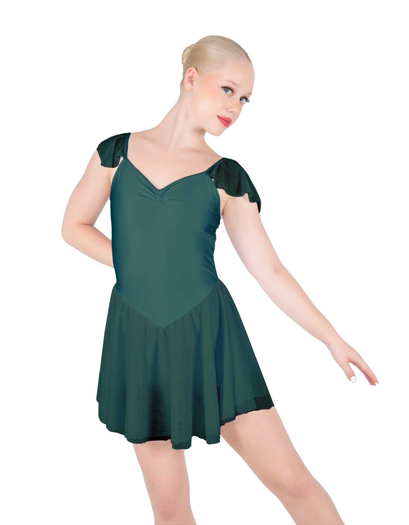 Solid Lycra and Chiffon Flutter Sweetheart Dress
