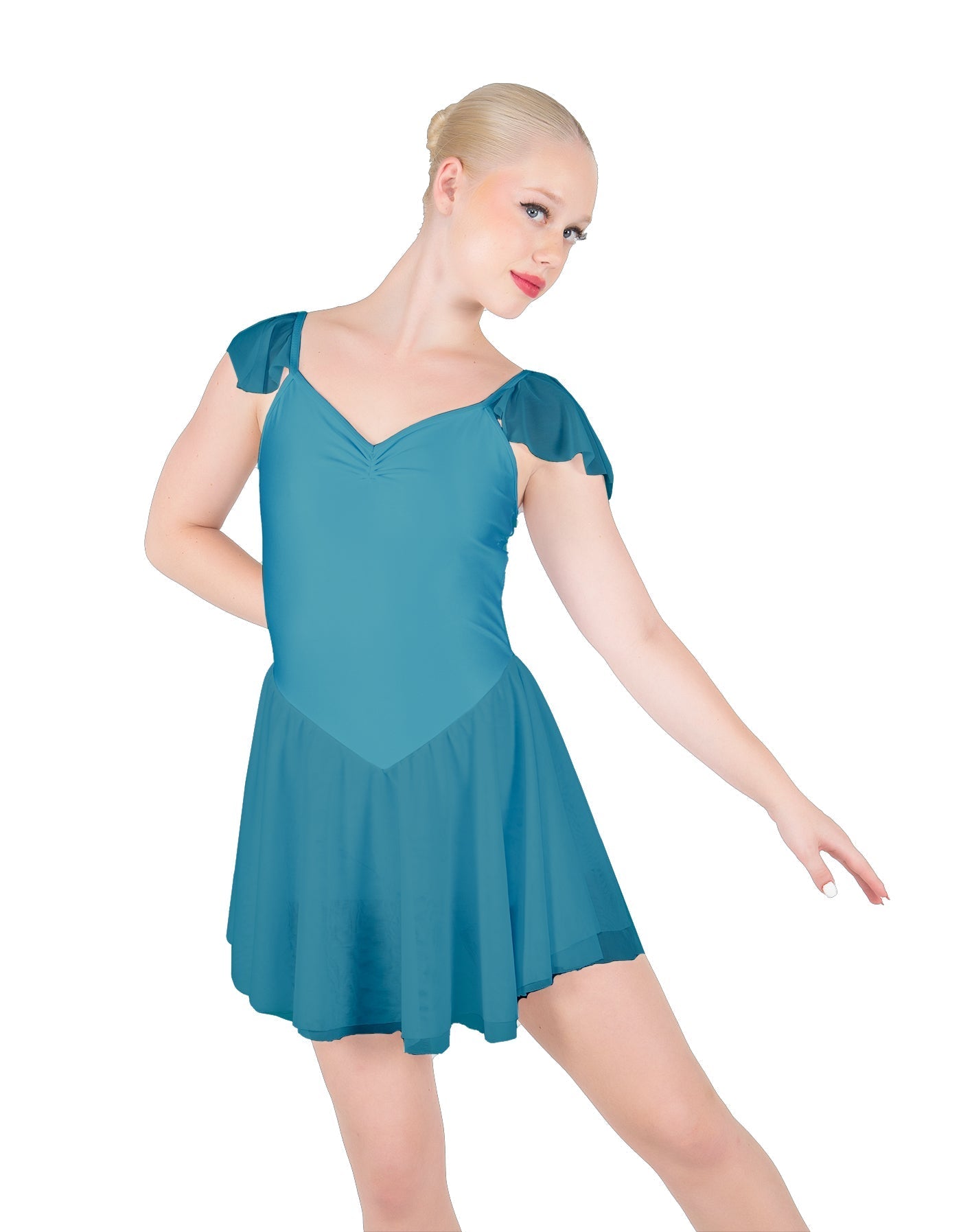 Solid Lycra and Chiffon Flutter Sweetheart Dress