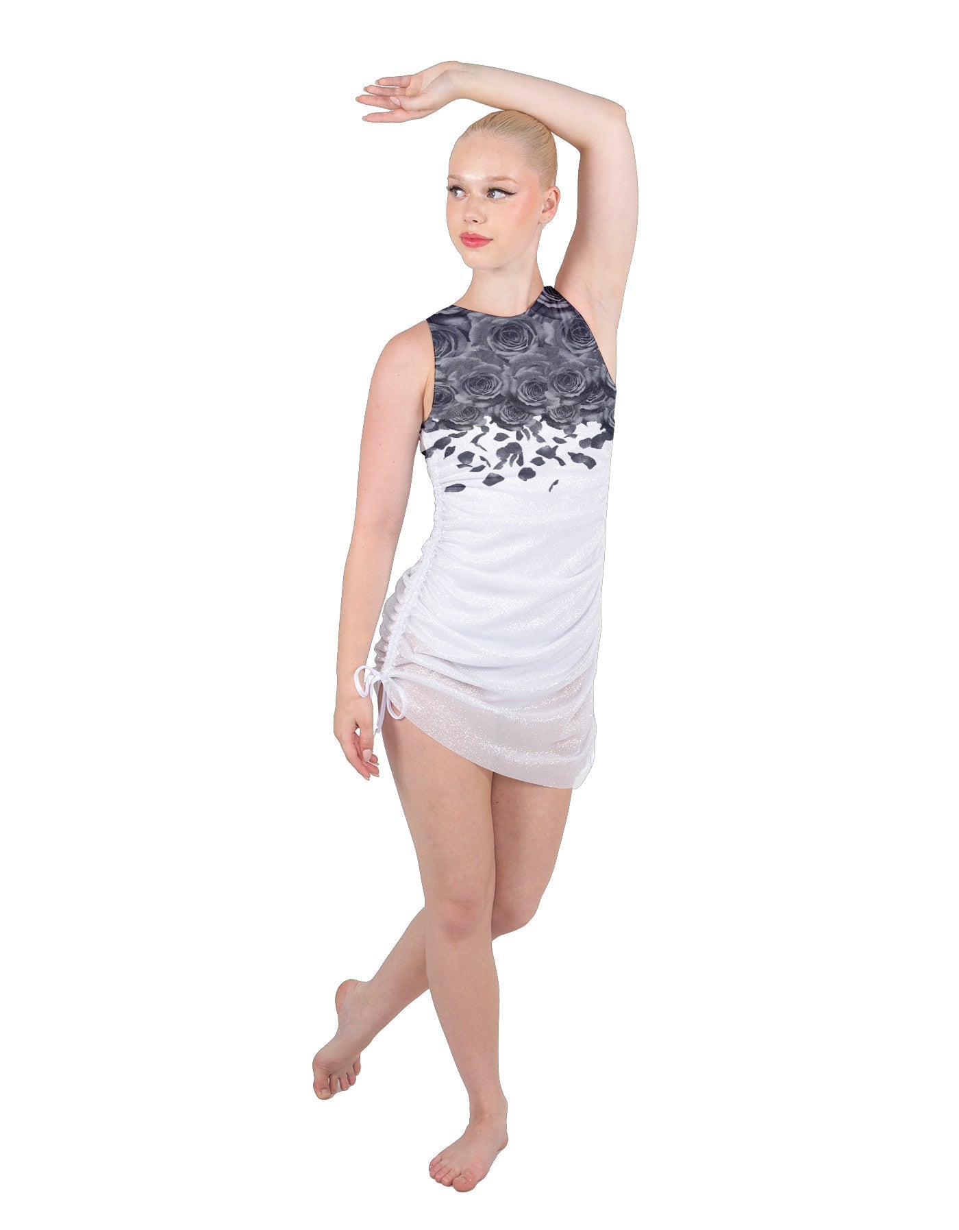 Amour Sleeveless Chiffon Rouched Dress With Leotard