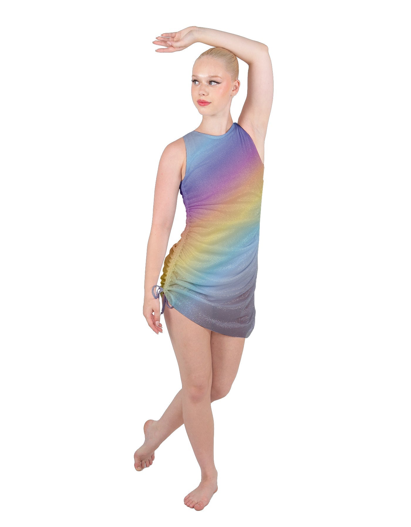 Rainbow Connection Sleeveless Chiffon Rouched Dress With Leotard