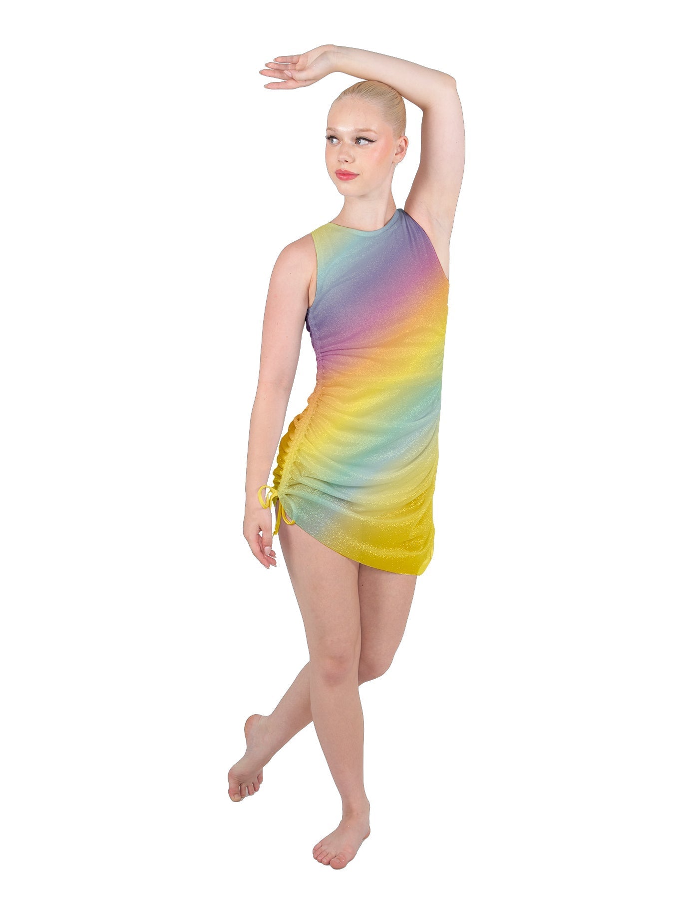 Rainbow Connection Sleeveless Chiffon Rouched Dress With Leotard