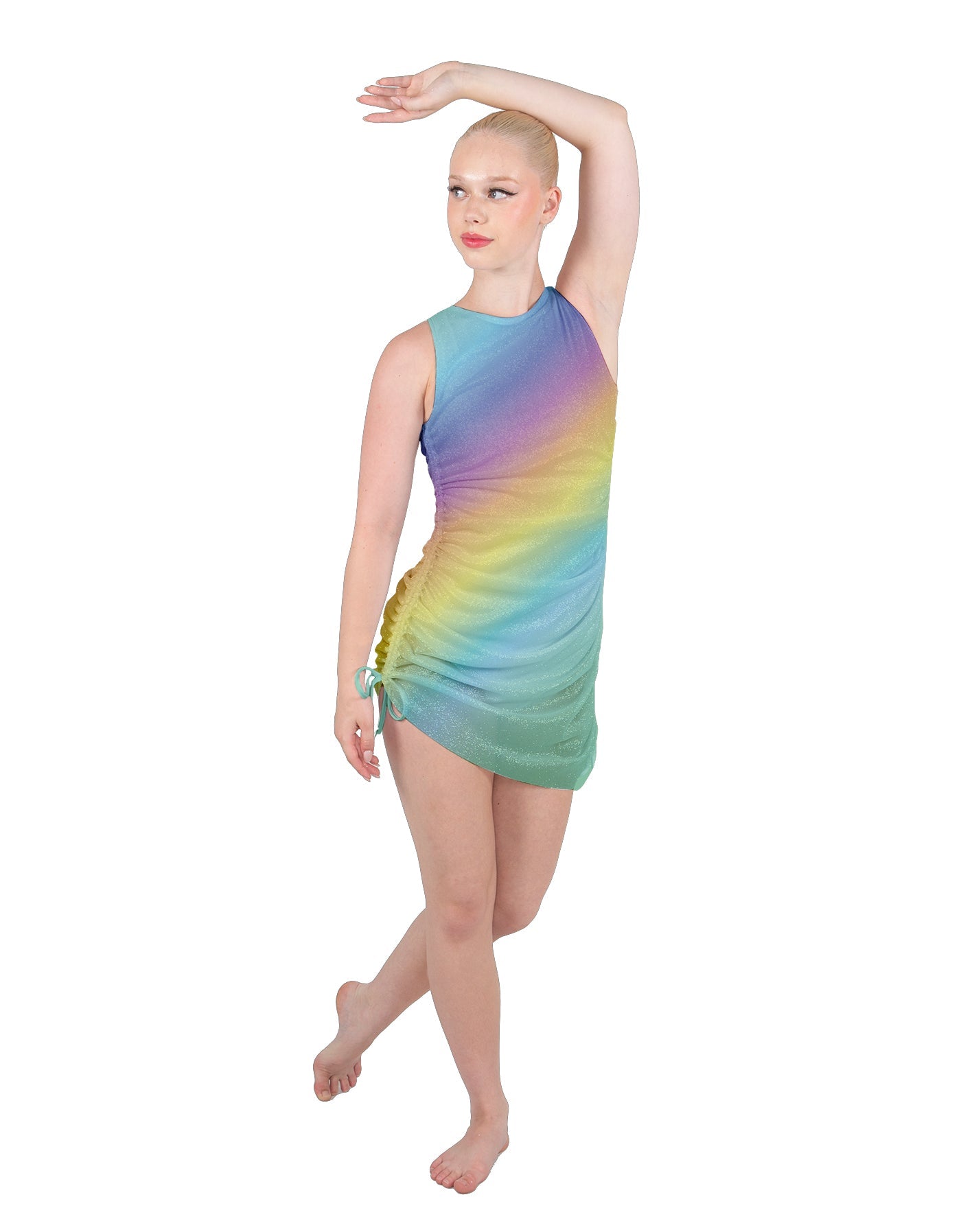 Rainbow Connection Sleeveless Chiffon Rouched Dress With Leotard