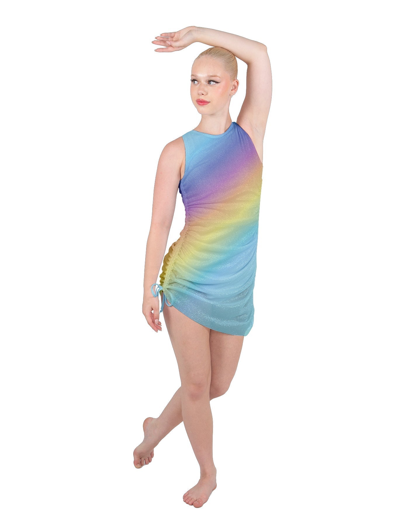 Rainbow Connection Sleeveless Chiffon Rouched Dress With Leotard