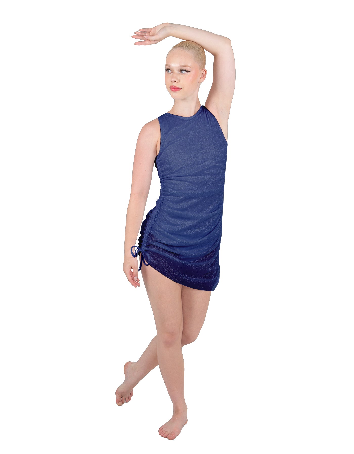Solid Glitter Chiffon Sleeveless Rouched Dress With Leotard