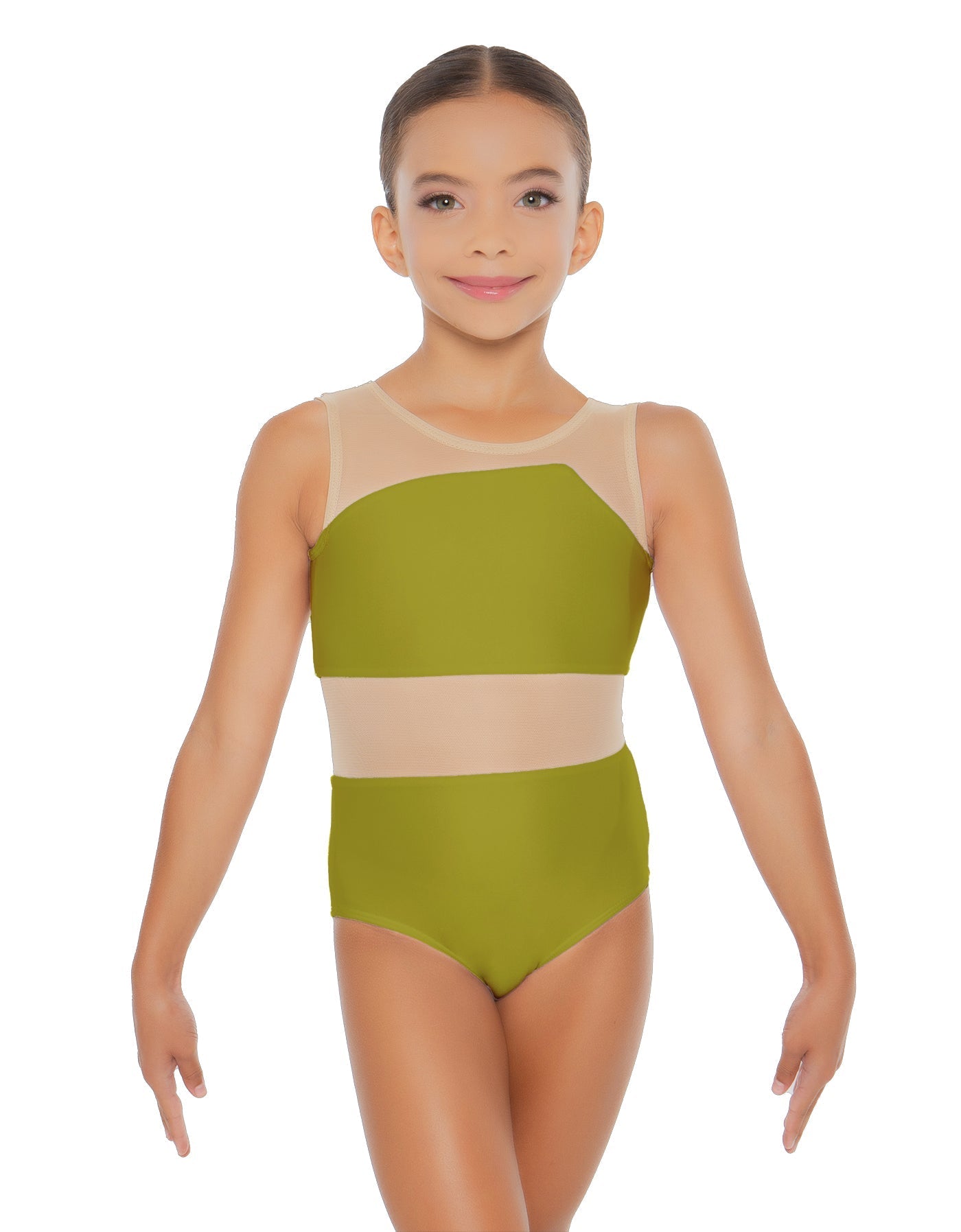 Solid Lycra Defined Leotard Nude Mesh