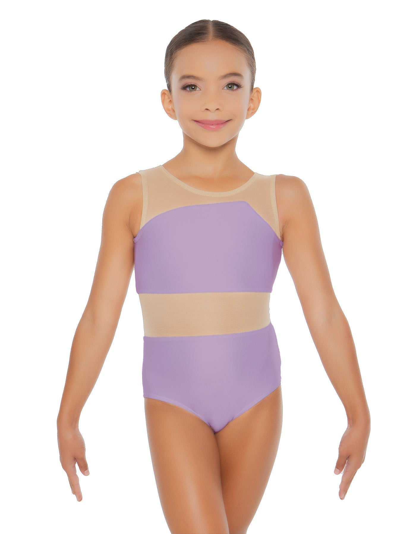 Solid Lycra Defined Leotard Nude Mesh