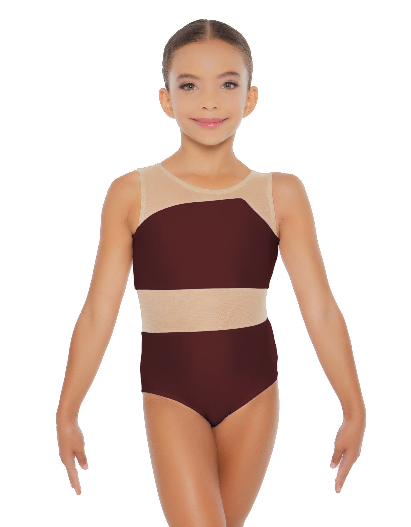 Solid Lycra Defined Leotard Nude Mesh