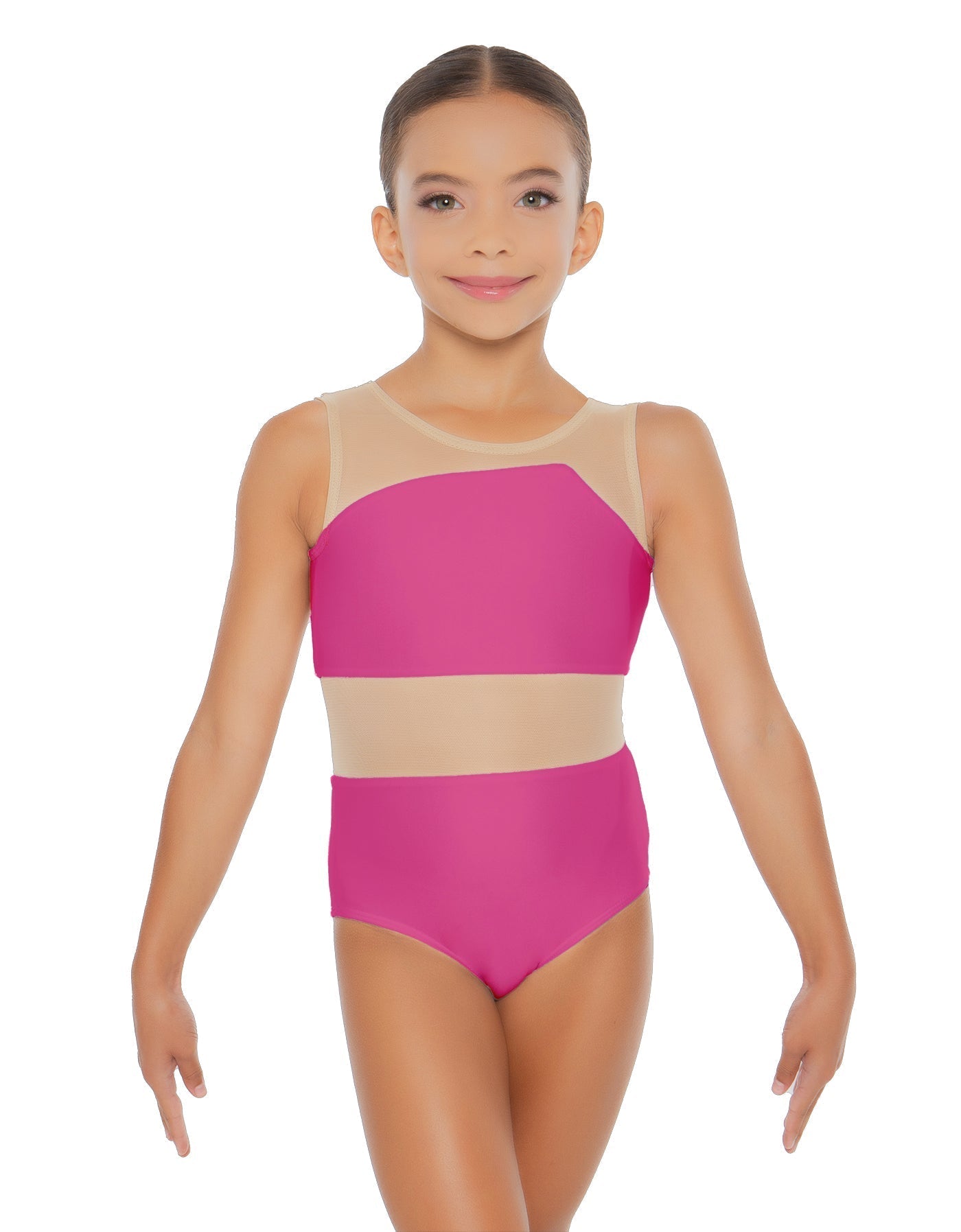 Solid Lycra Defined Leotard Nude Mesh