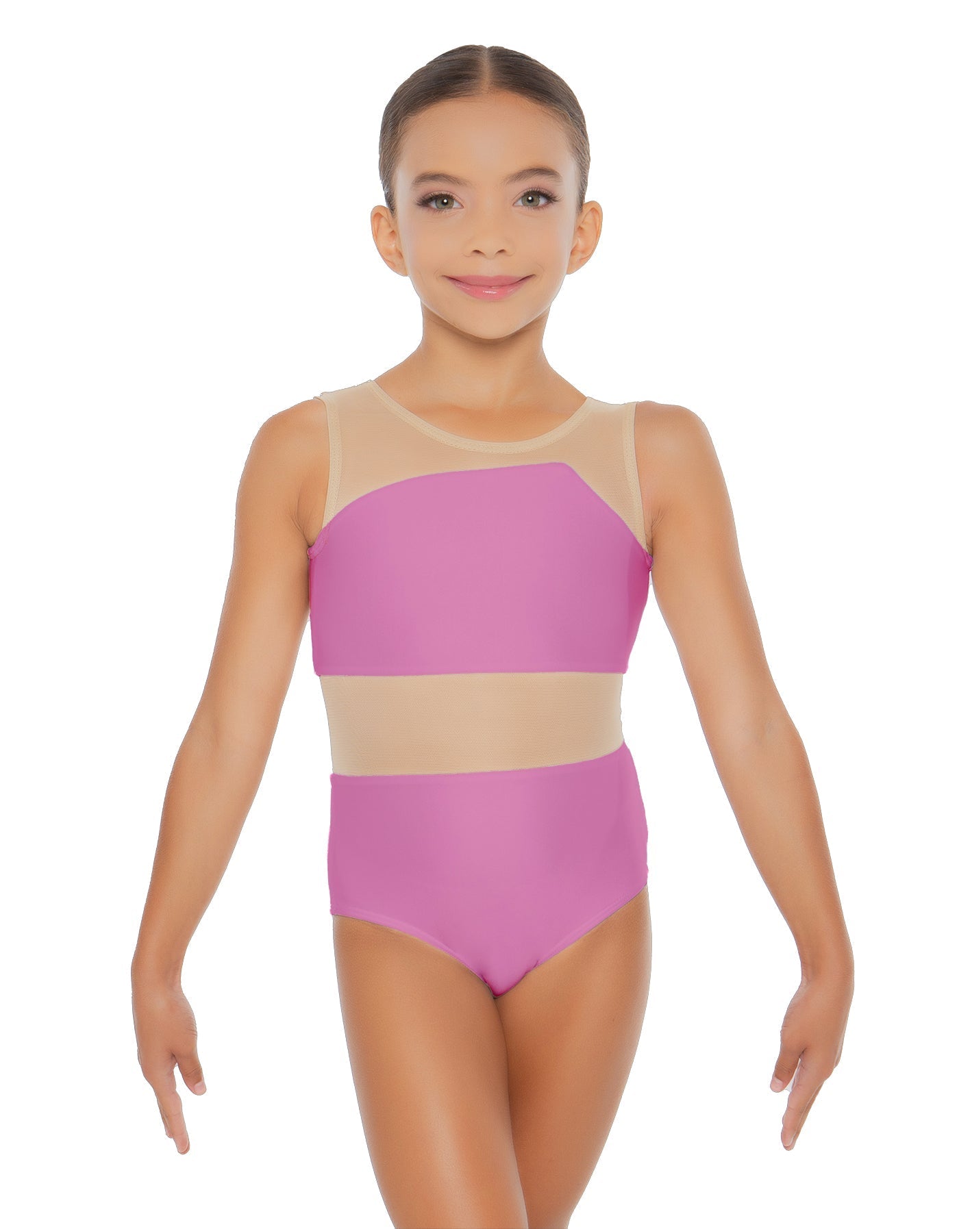 Solid Lycra Defined Leotard Nude Mesh