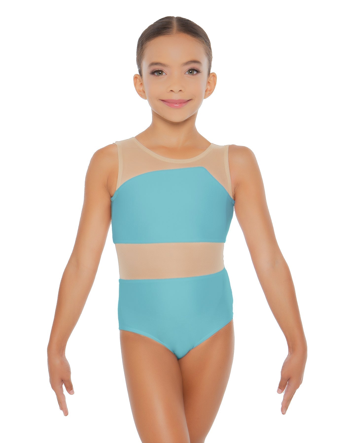 Solid Lycra Defined Leotard Nude Mesh