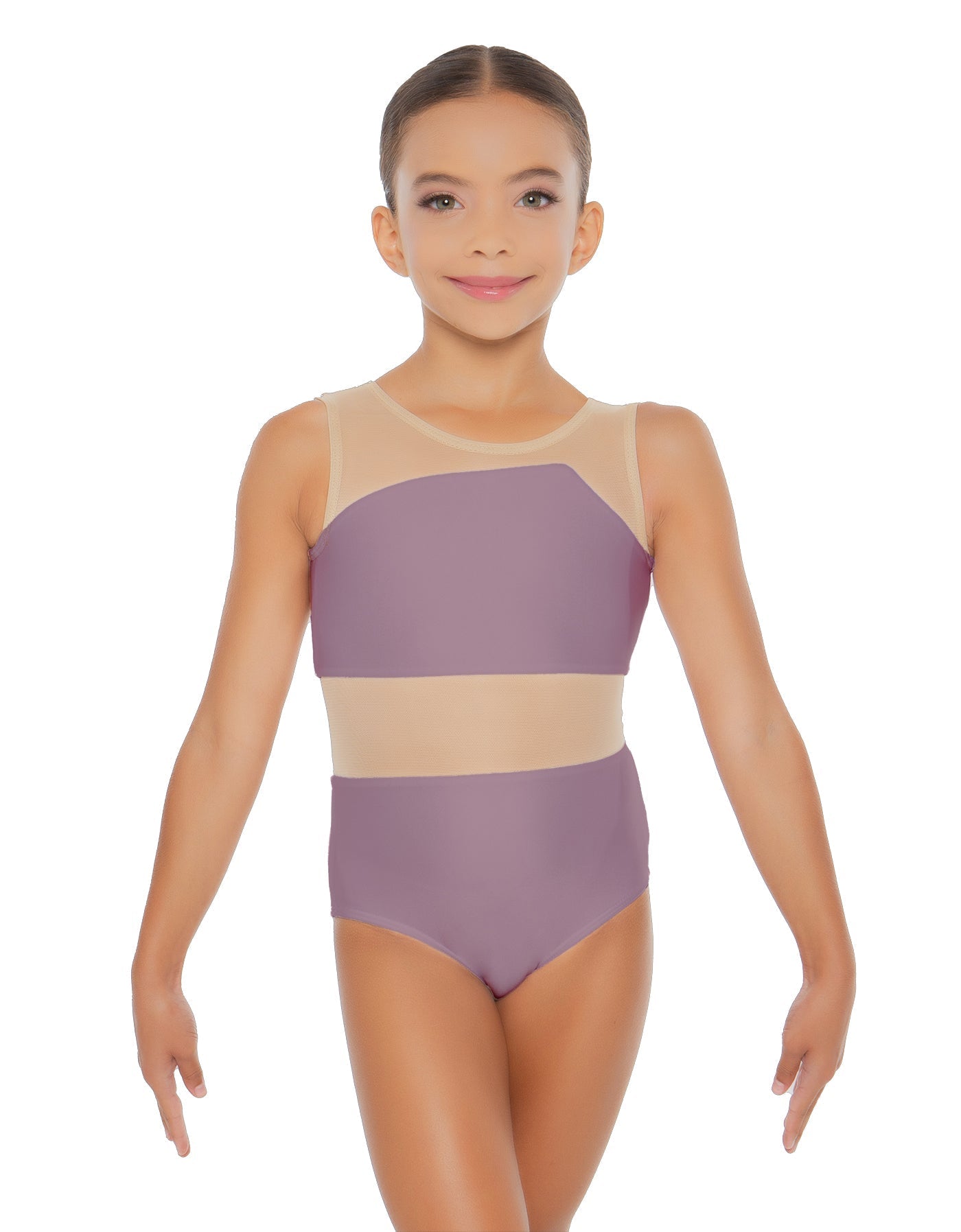 Solid Lycra Defined Leotard Nude Mesh