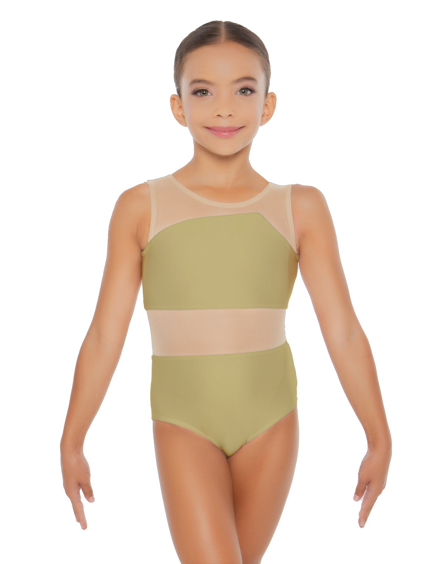 Solid Lycra Defined Leotard Nude Mesh