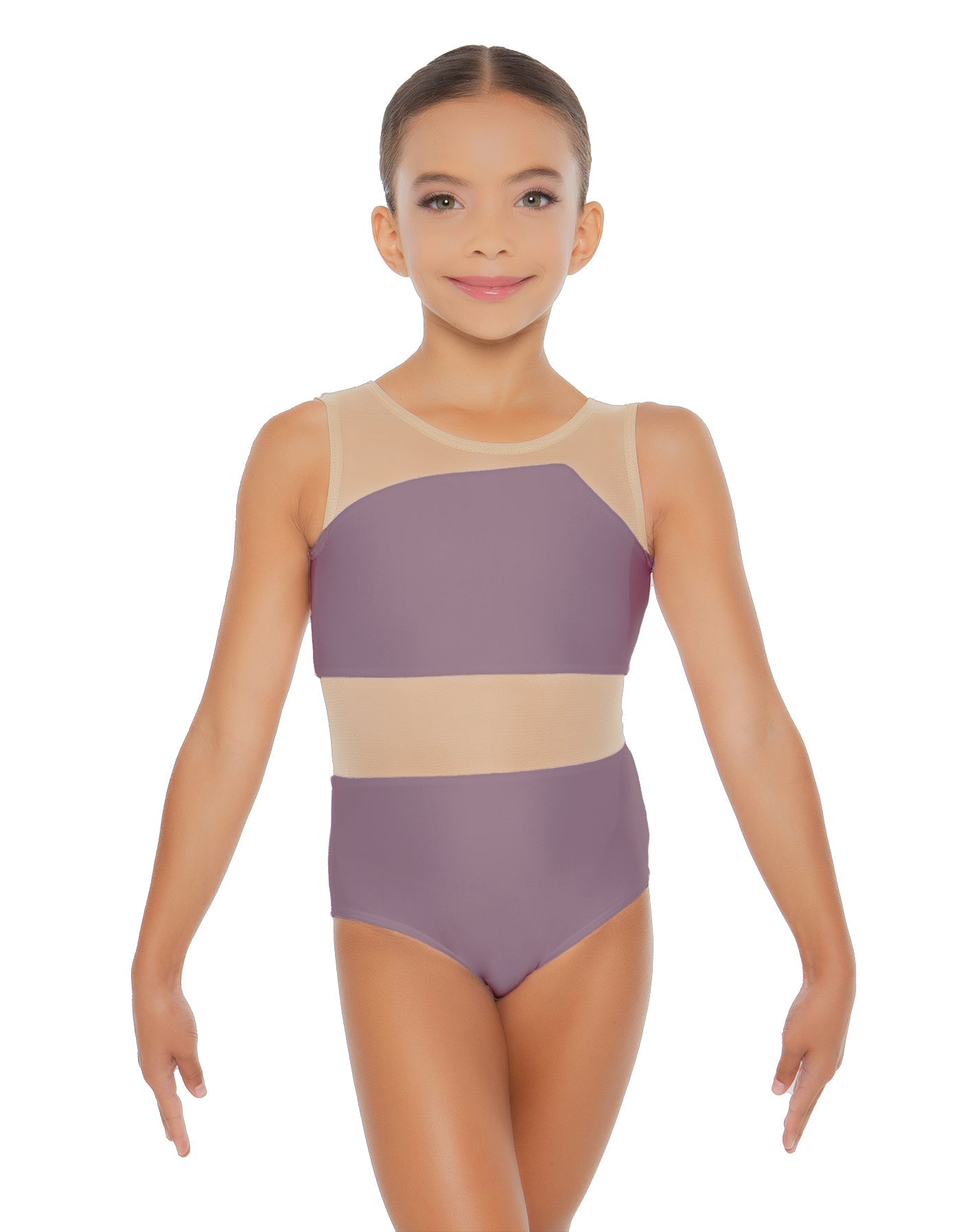 Solid Lycra Defined Leotard Nude Mesh
