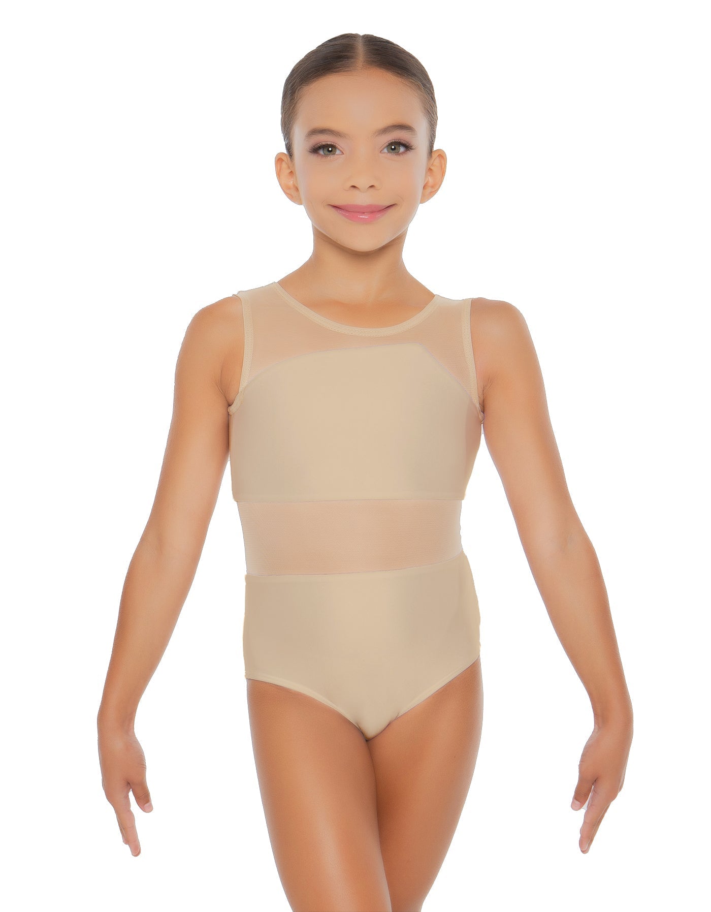 Solid Lycra Defined Leotard Nude Mesh