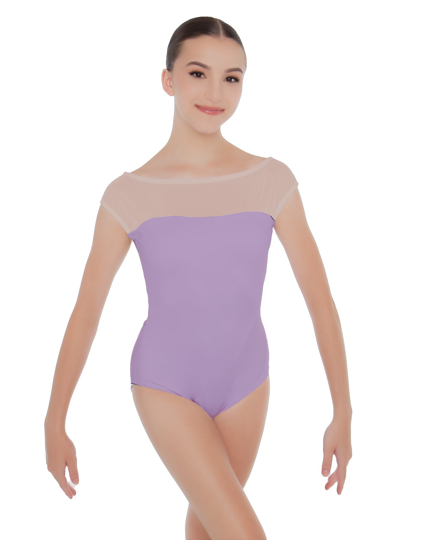 Solid Lycra Mesh Boatneck Leotard with High Back