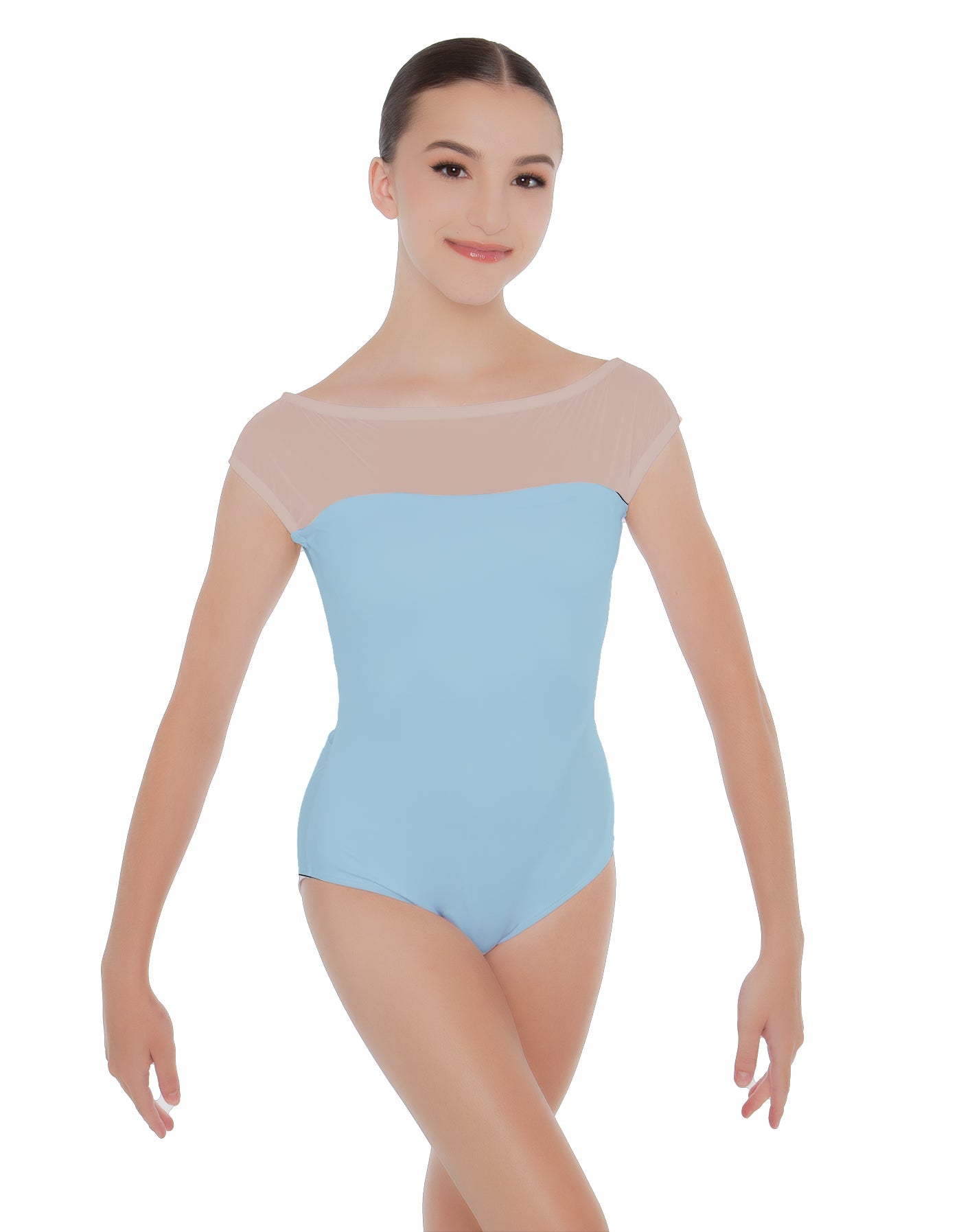 Solid Lycra Mesh Boatneck Leotard with High Back