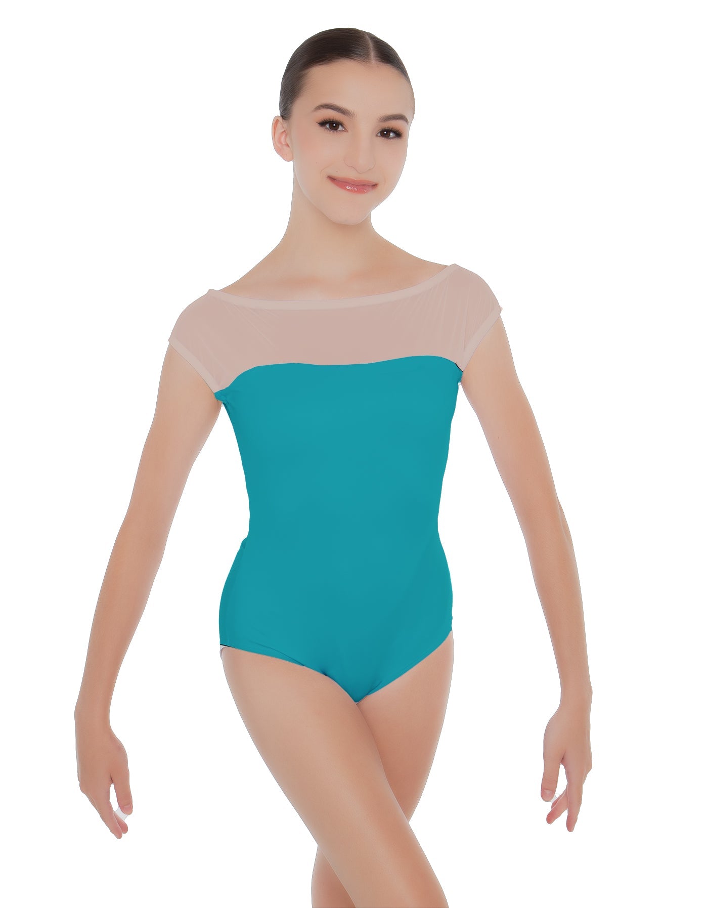 Solid Lycra Mesh Boatneck Leotard with High Back