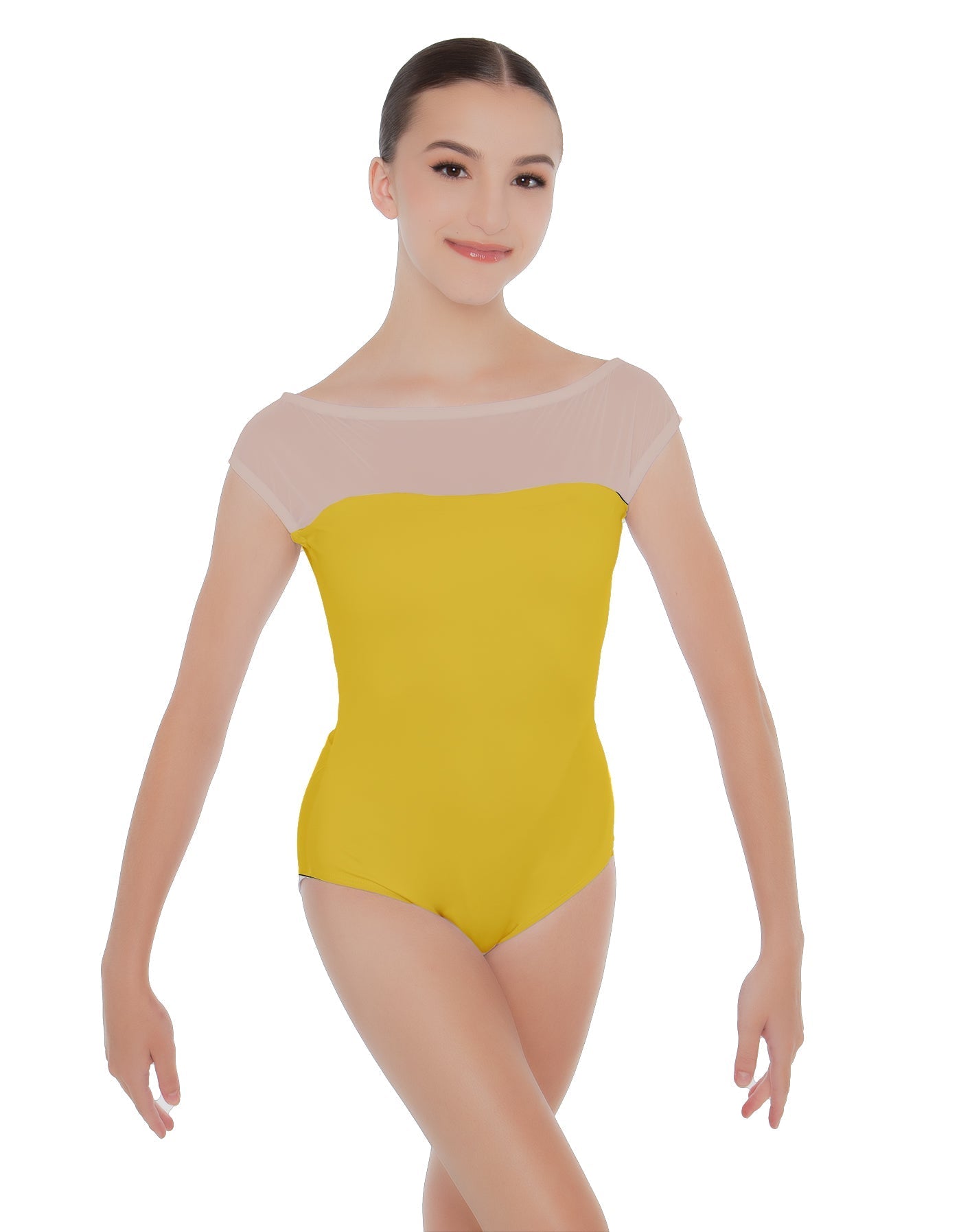Solid Lycra Mesh Boatneck Leotard with High Back