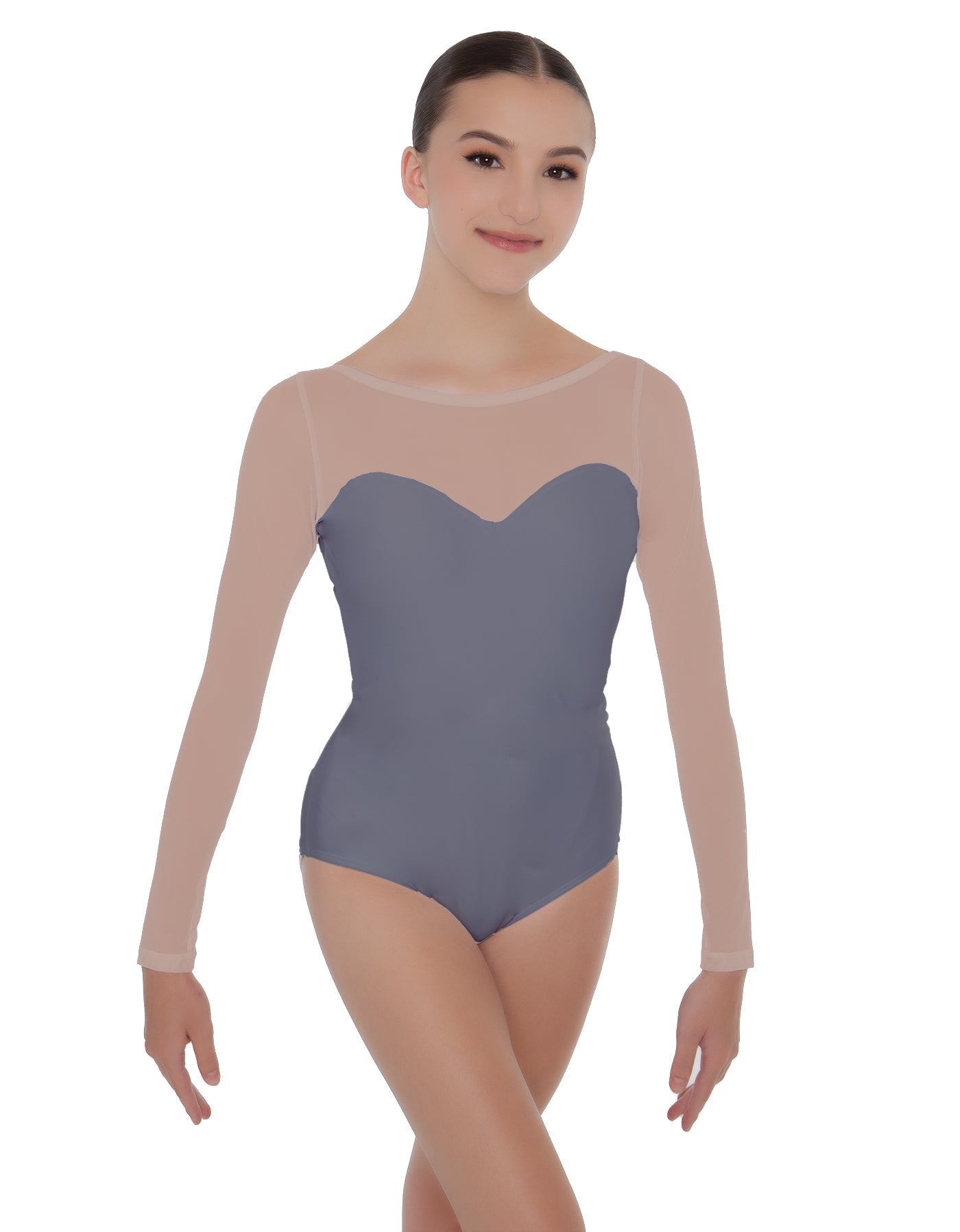 Solid Lycra LS Mesh Sweetheart Leotard