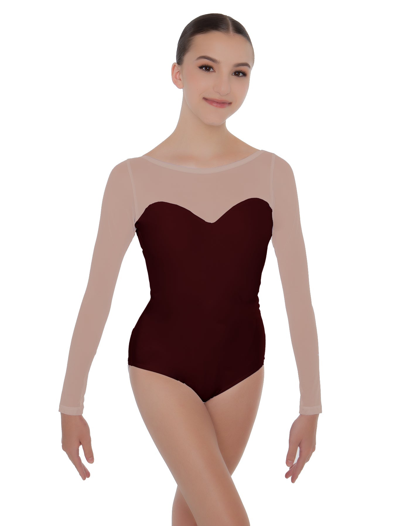 Solid Lycra LS Mesh Sweetheart Leotard