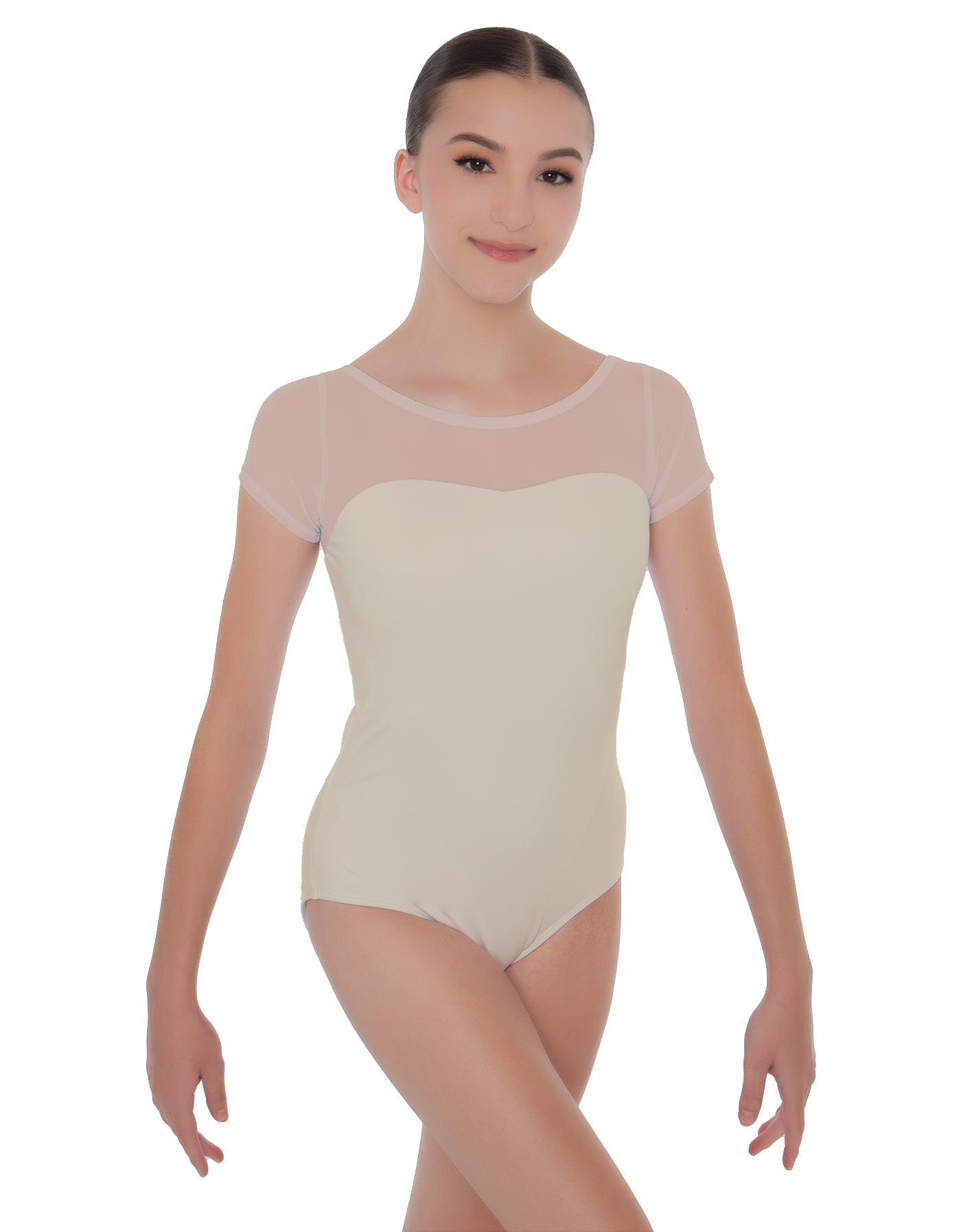 Solid Lycra Cap Sleeve Mesh Sweetheart Leotard