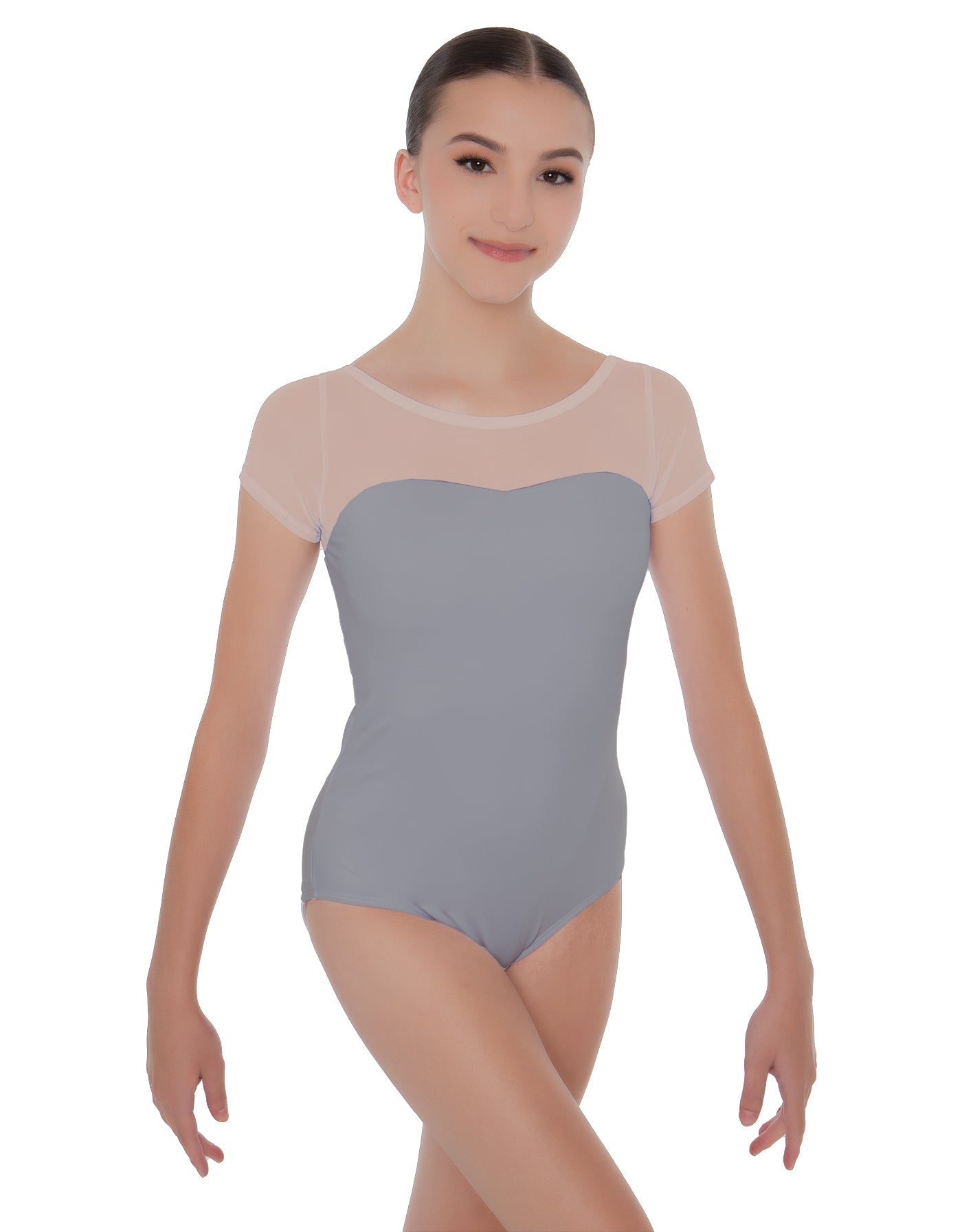 Solid Lycra Cap Sleeve Mesh Sweetheart Leotard