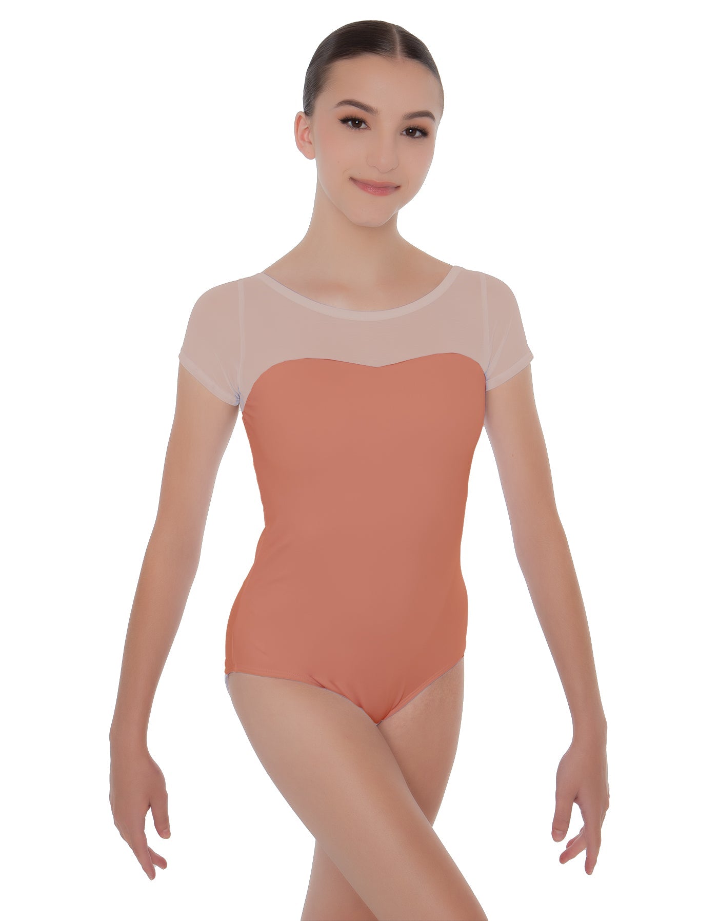 Solid Lycra Cap Sleeve Mesh Sweetheart Leotard