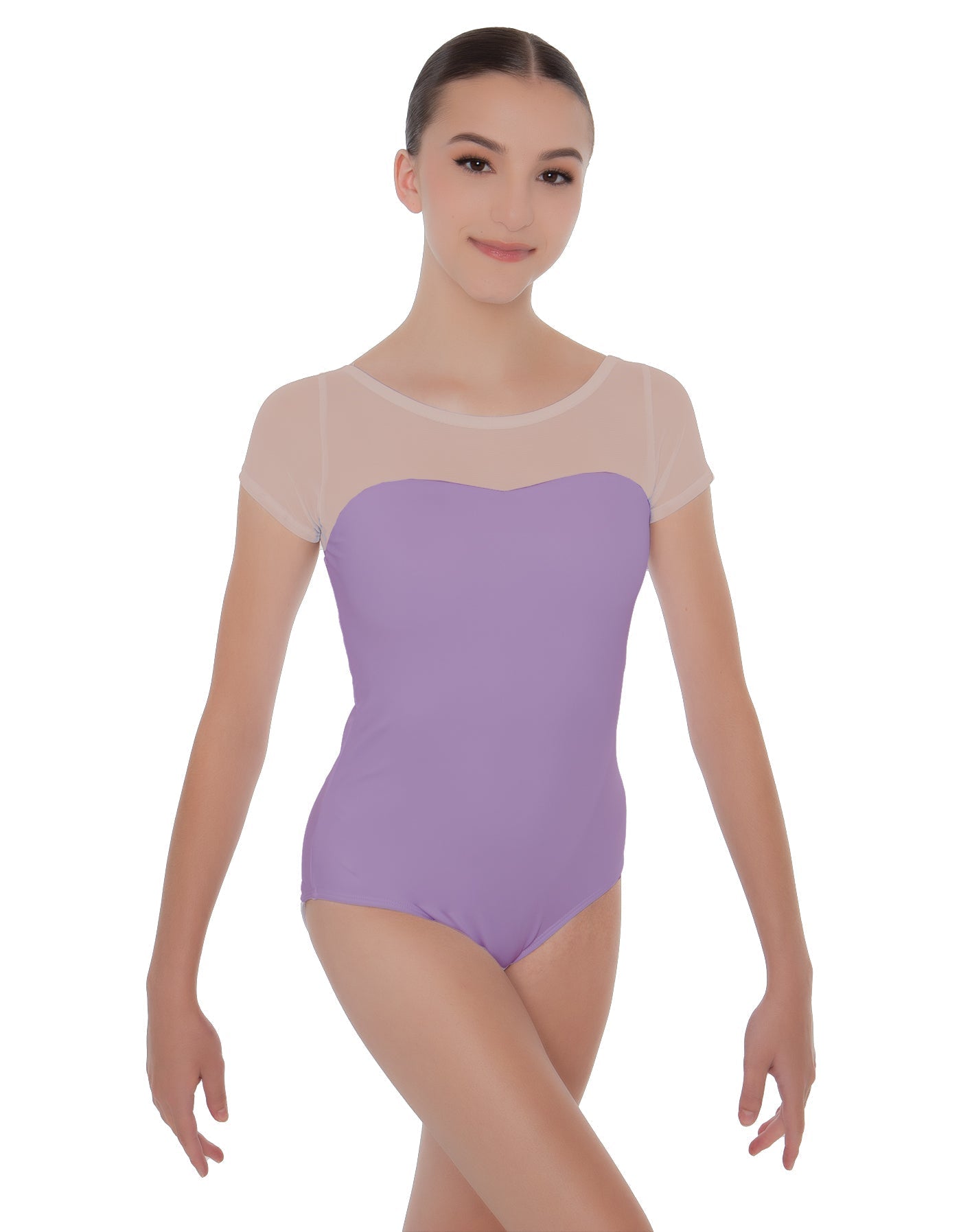 Solid Lycra Cap Sleeve Mesh Sweetheart Leotard