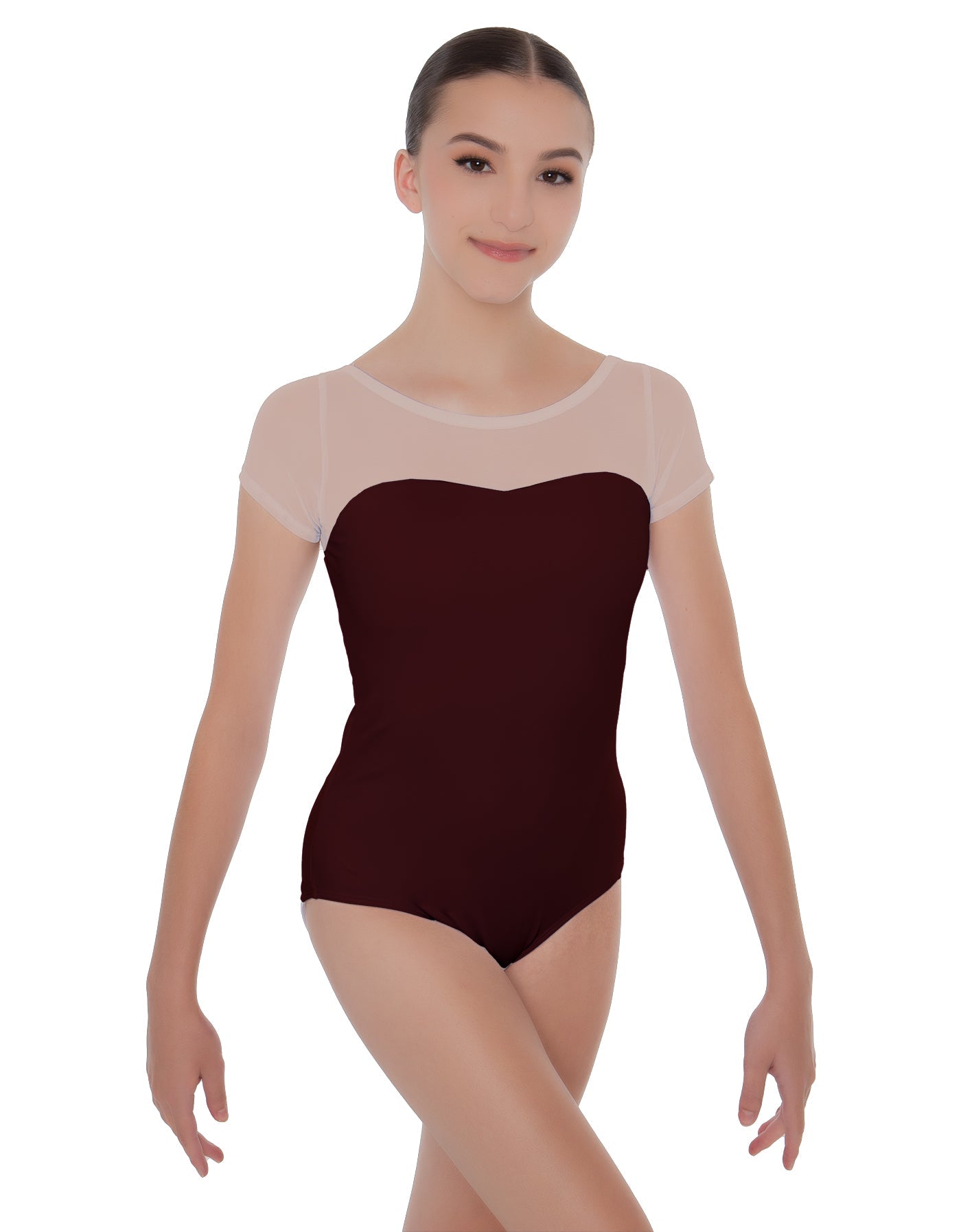 Solid Lycra Cap Sleeve Mesh Sweetheart Leotard