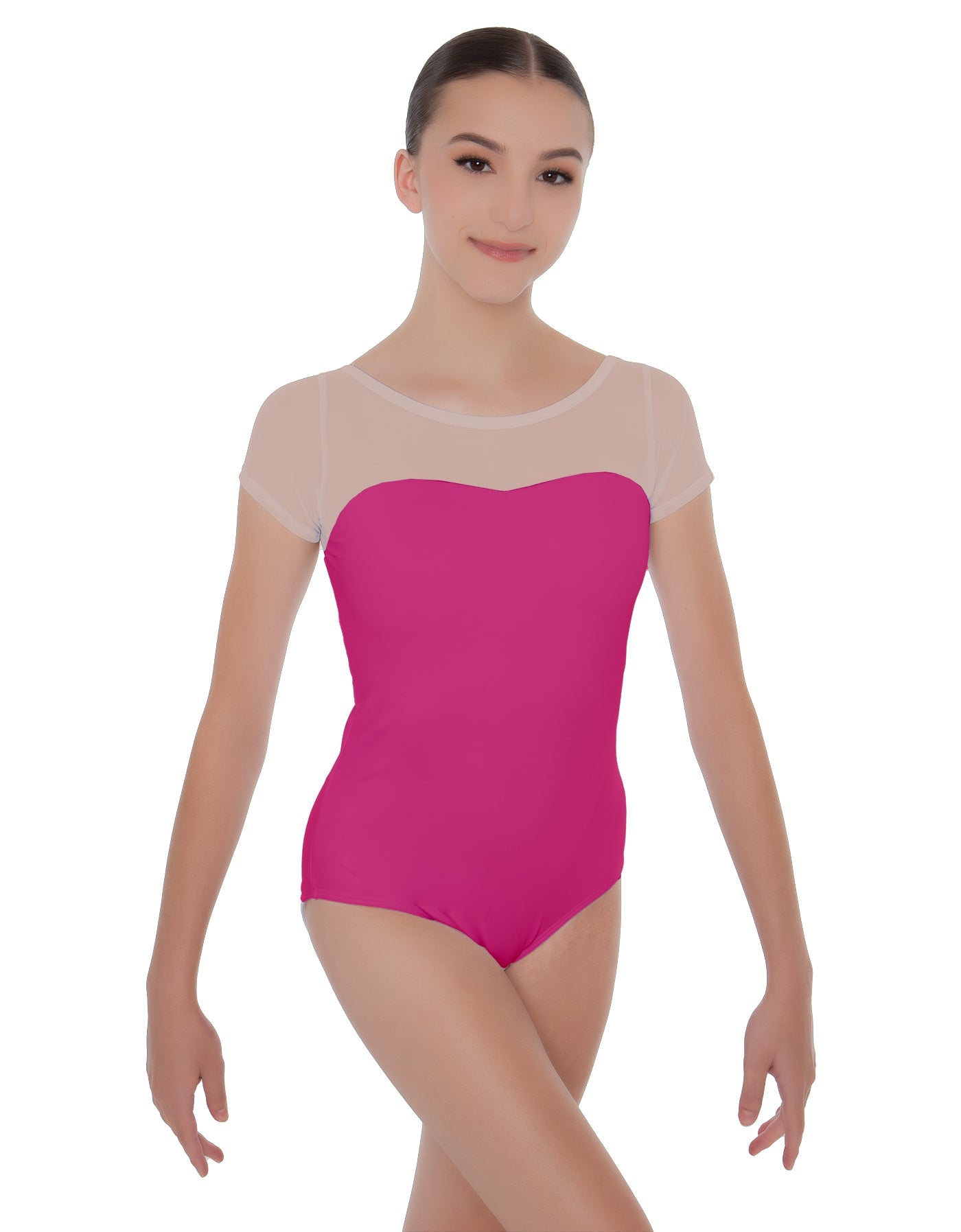 Solid Lycra Cap Sleeve Mesh Sweetheart Leotard