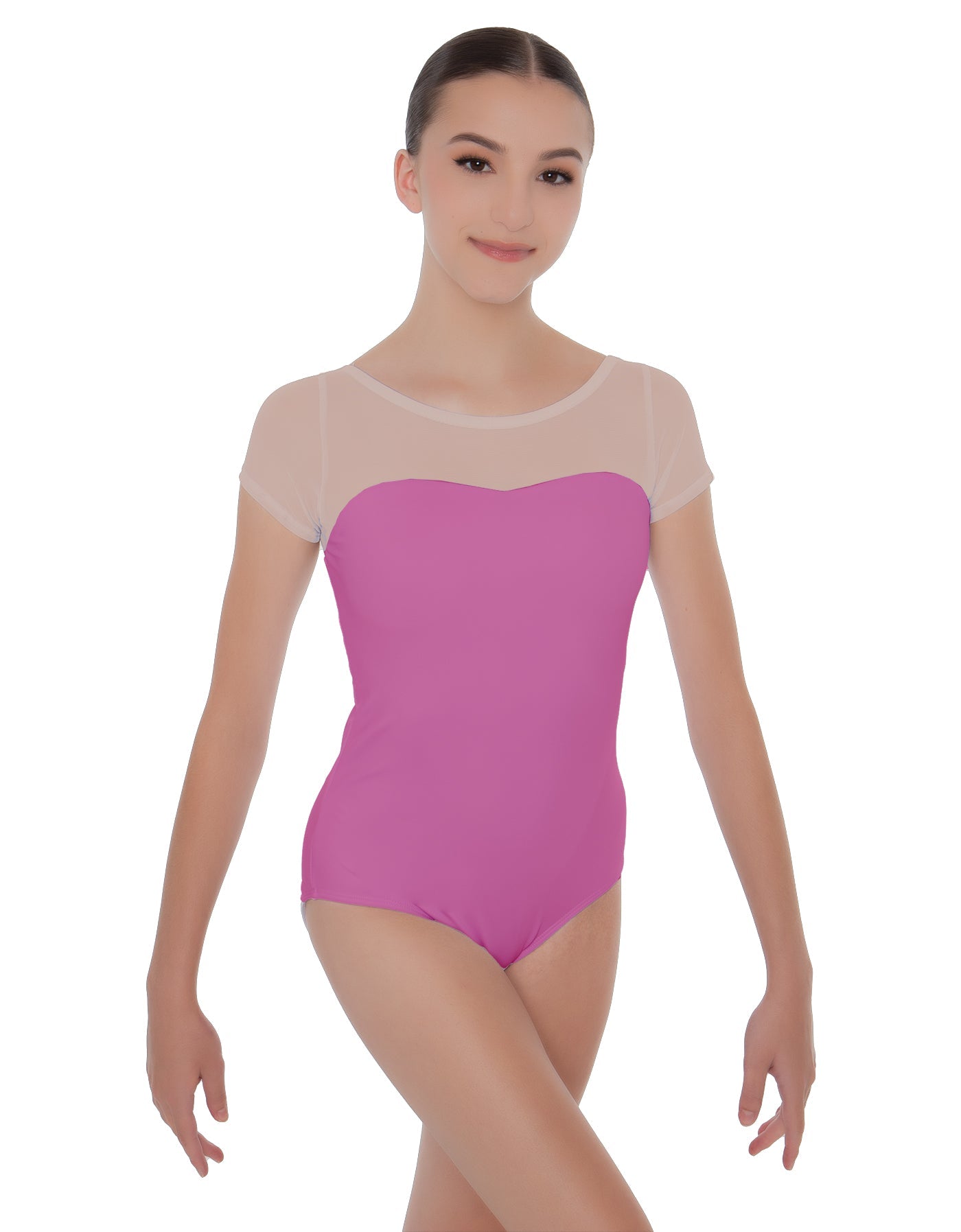 Solid Lycra Cap Sleeve Mesh Sweetheart Leotard