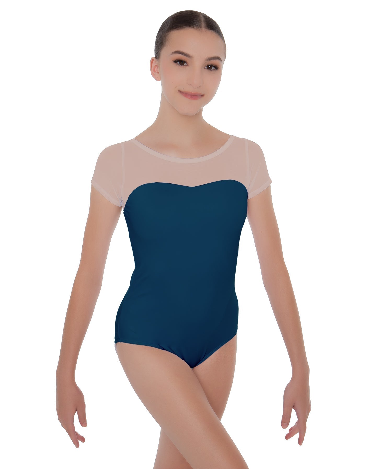 Solid Lycra Cap Sleeve Mesh Sweetheart Leotard