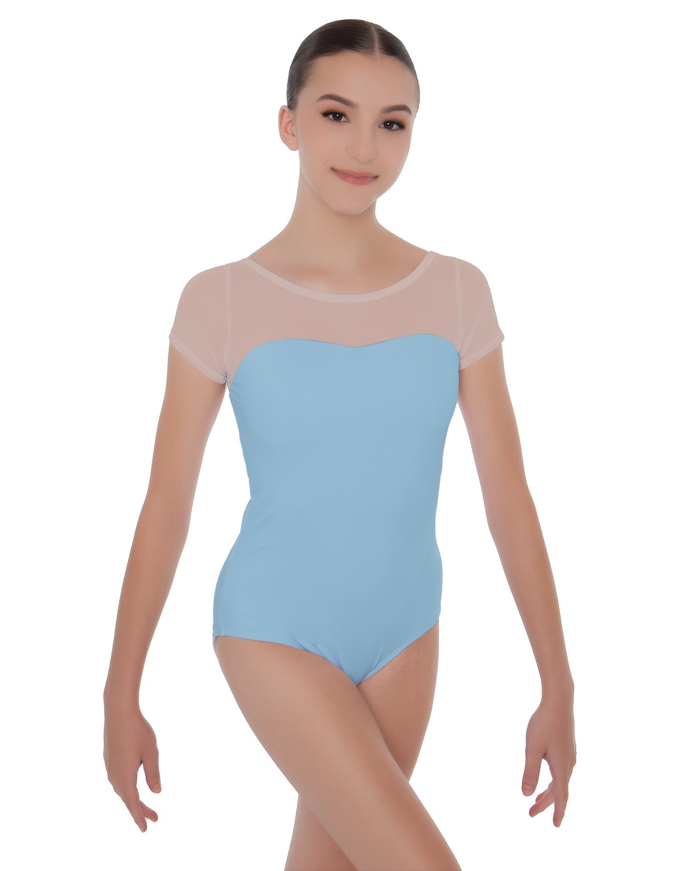 Solid Lycra Cap Sleeve Mesh Sweetheart Leotard
