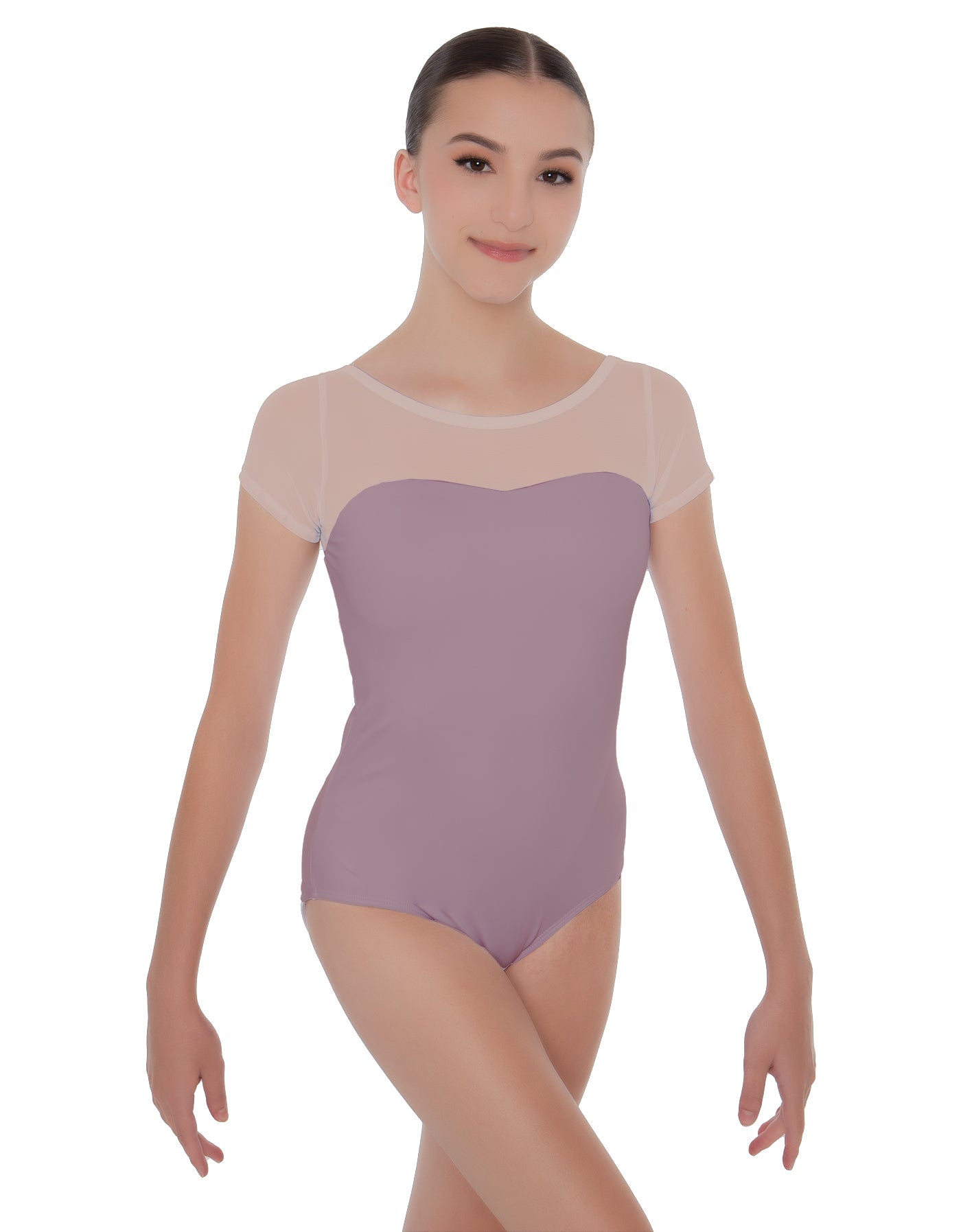 Solid Lycra Cap Sleeve Mesh Sweetheart Leotard