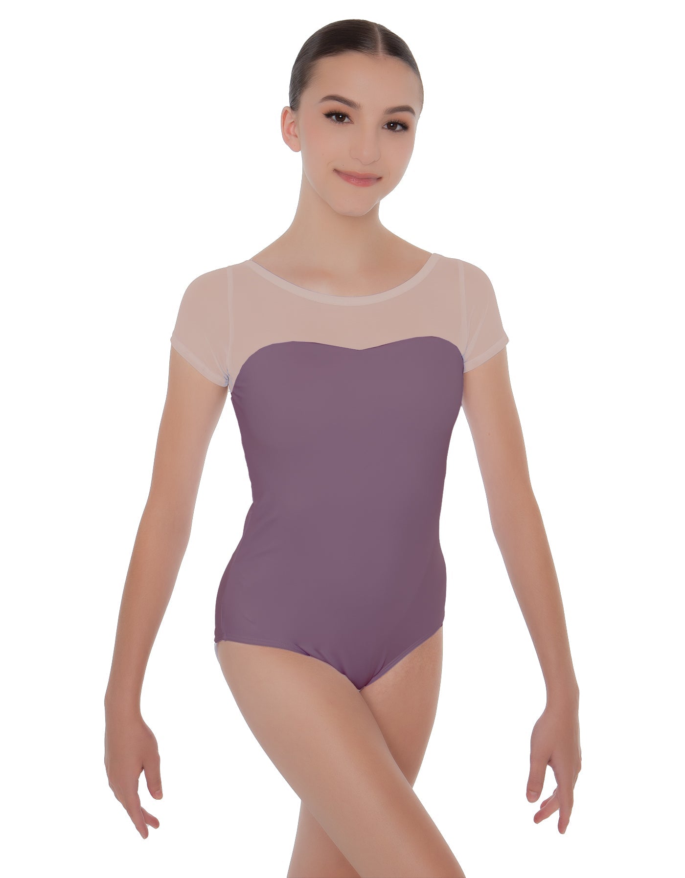 Solid Lycra Cap Sleeve Mesh Sweetheart Leotard